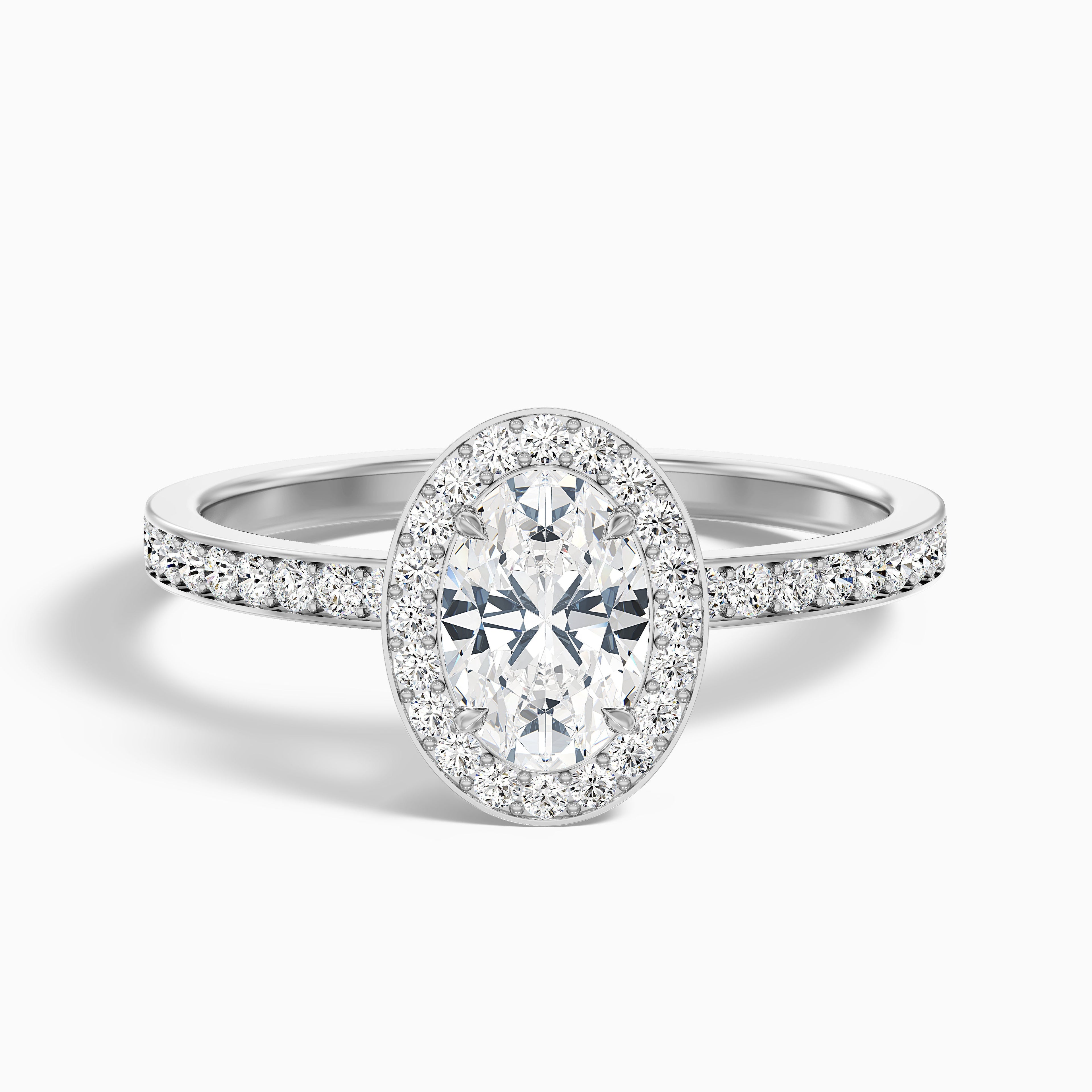 Claudia 2 Carat Oval Halo Pave Moissanite Diamond Ring in Platinum