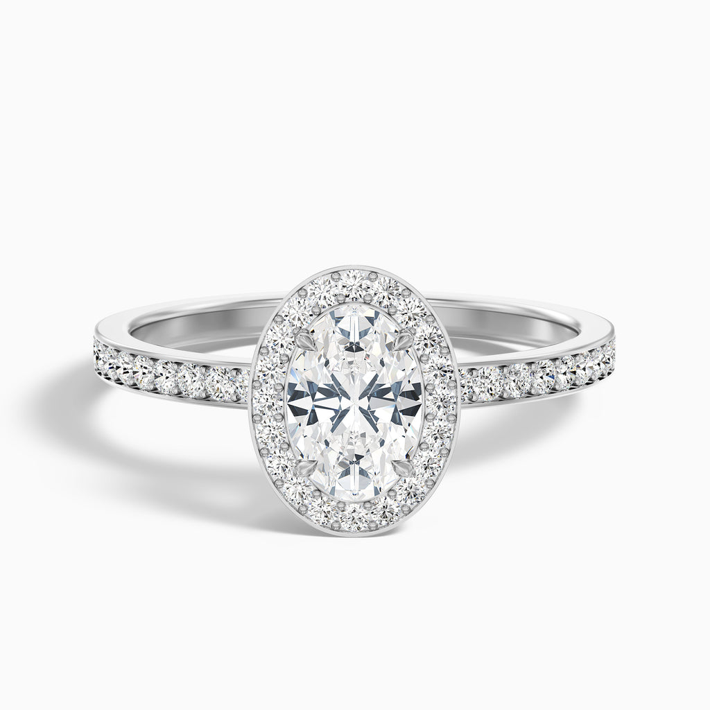 Claudia 5 Carat Oval Halo Pave Moissanite Diamond Ring in 10k White Gold