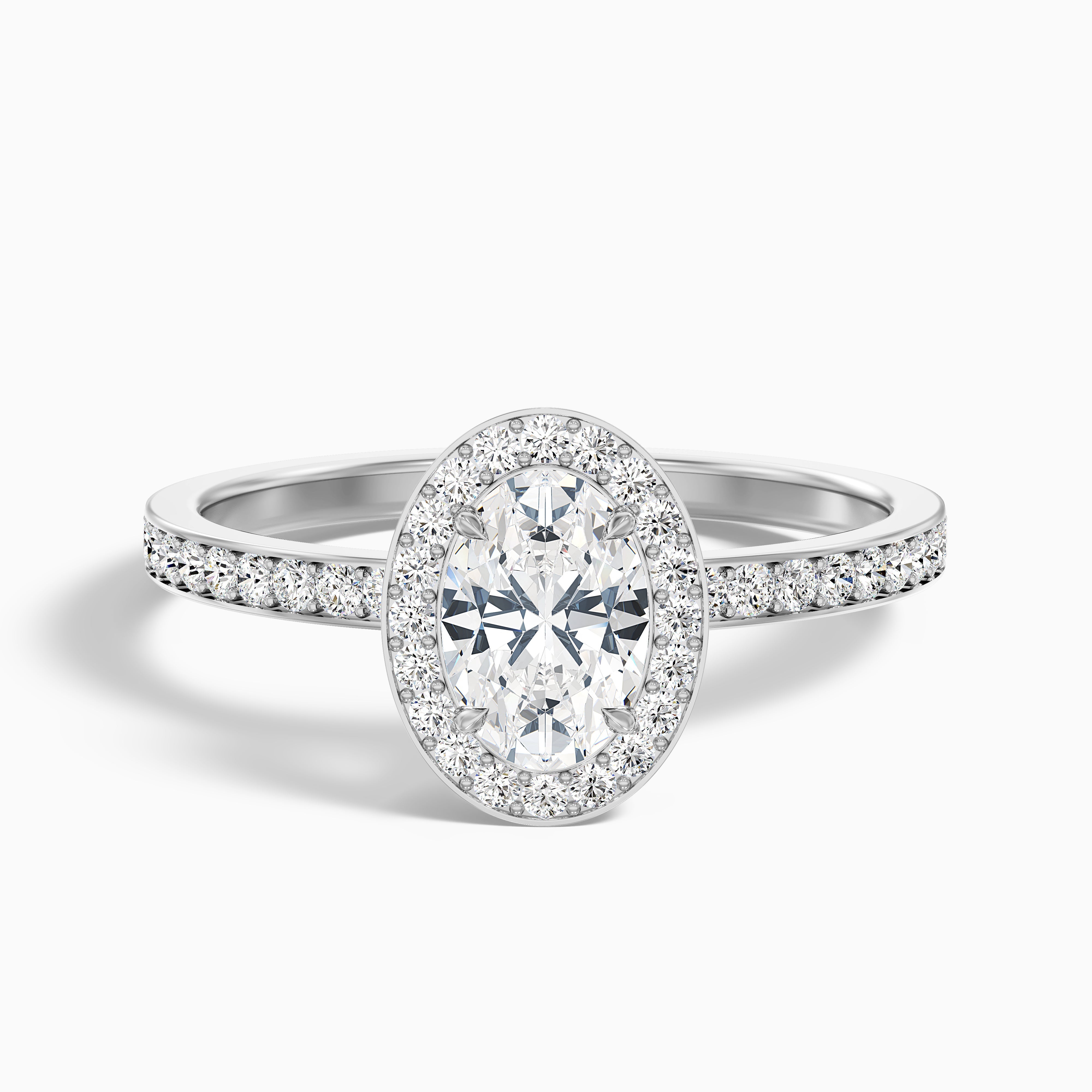Claudia 5 Carat Oval Halo Pave Moissanite Diamond Ring in 14k White Gold
