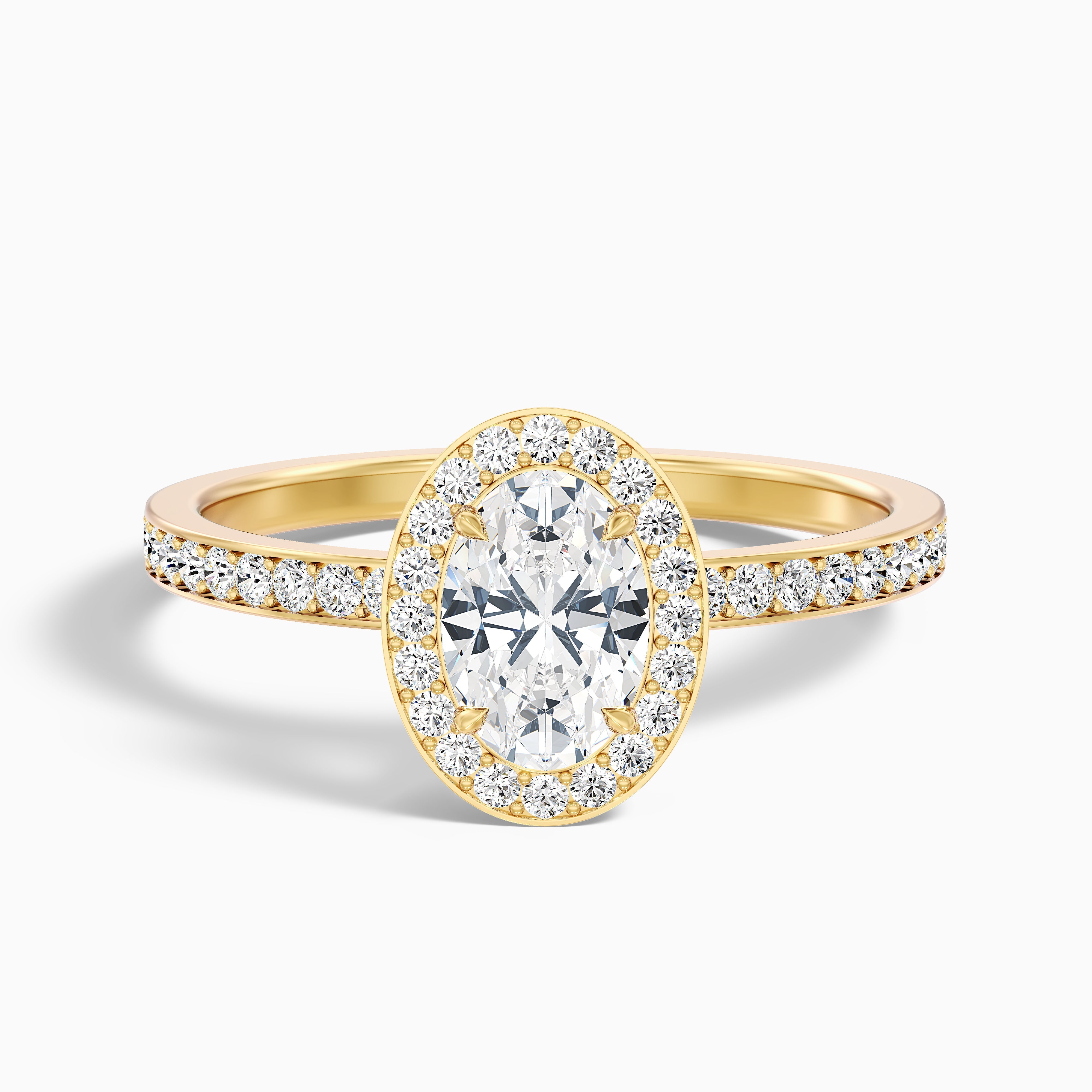 Claudia 5 Carat Oval Halo Pave Moissanite Diamond Ring in 14k Yellow Gold