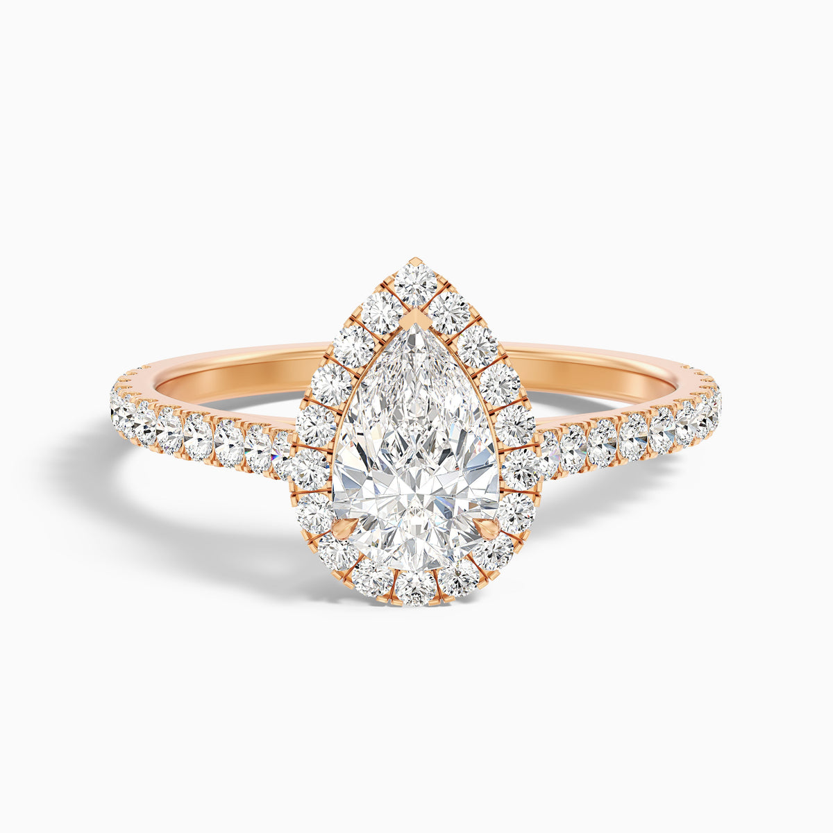 Cindy 2.5 Carat Pear Shaped Halo Moissanite Diamond Ring in 18k Yellow Gold