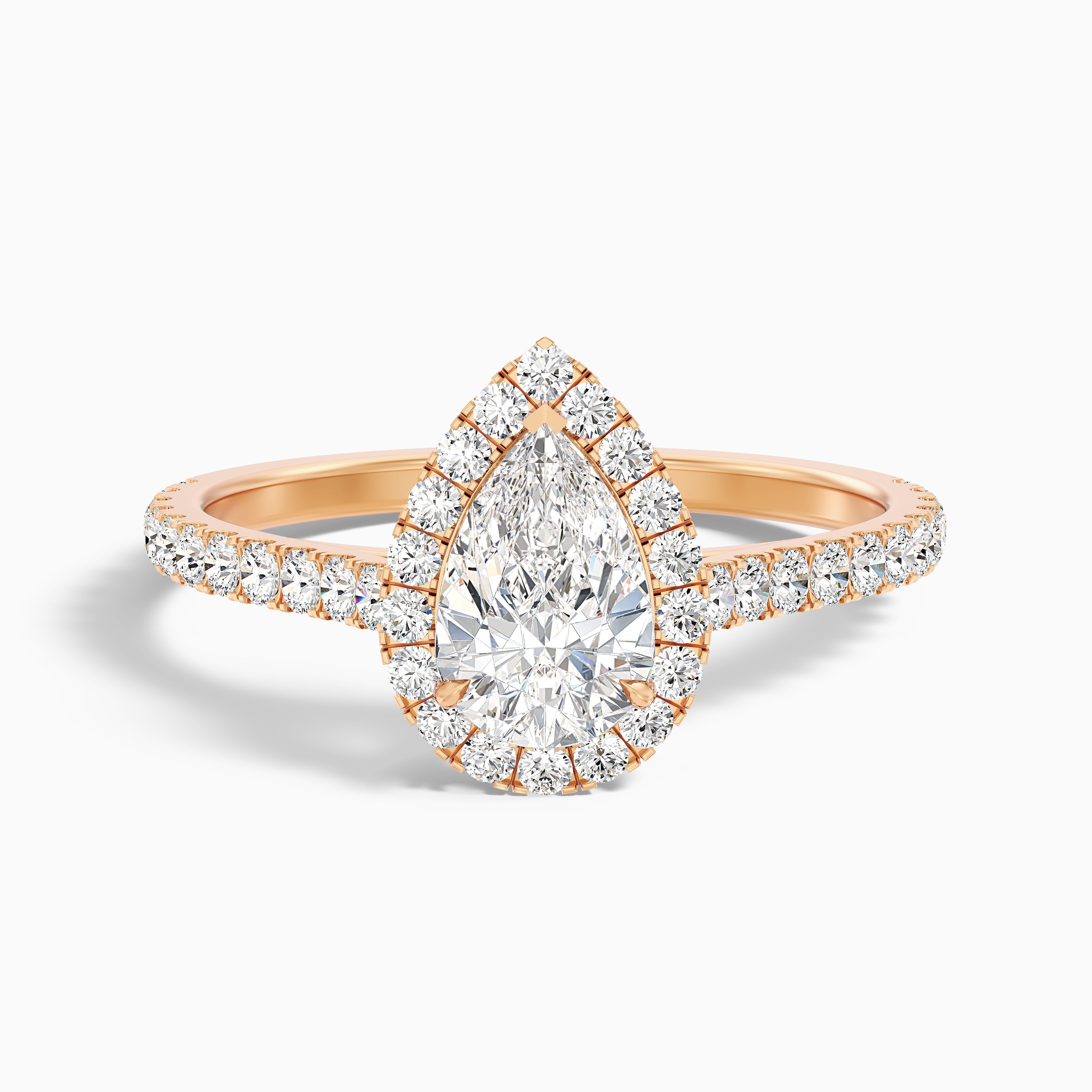 Cindy 1 Carat Pear Shaped Halo Moissanite Diamond Ring in Platinum