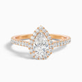 Cindy 1 Carat Pear Shaped Halo Moissanite Diamond Ring in 10k Rose Gold