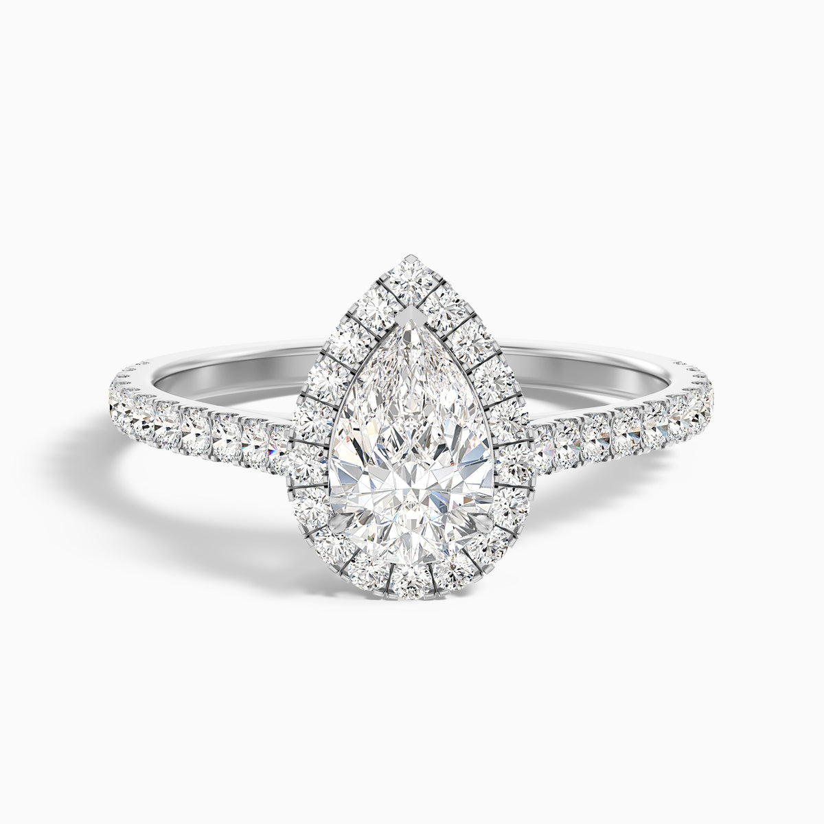 Cindy 5 Carat Pear Shaped Halo Moissanite Diamond Ring in 14k Yellow Gold