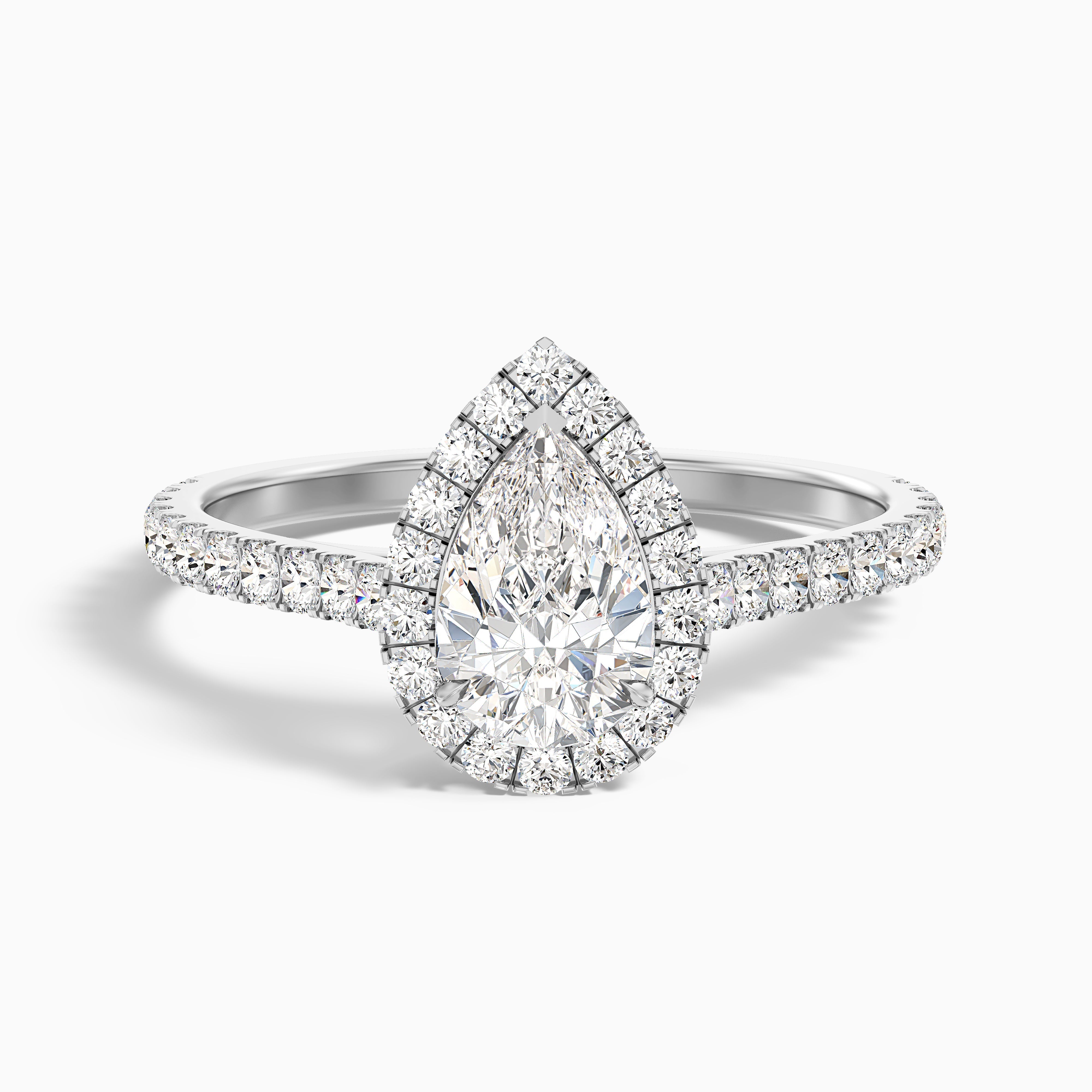 Cindy 5.5 Carat Pear Shaped Halo Moissanite Diamond Ring in 14k White Gold