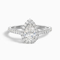 Cindy 5 Carat Pear Shaped Halo Moissanite Diamond Ring in Platinum