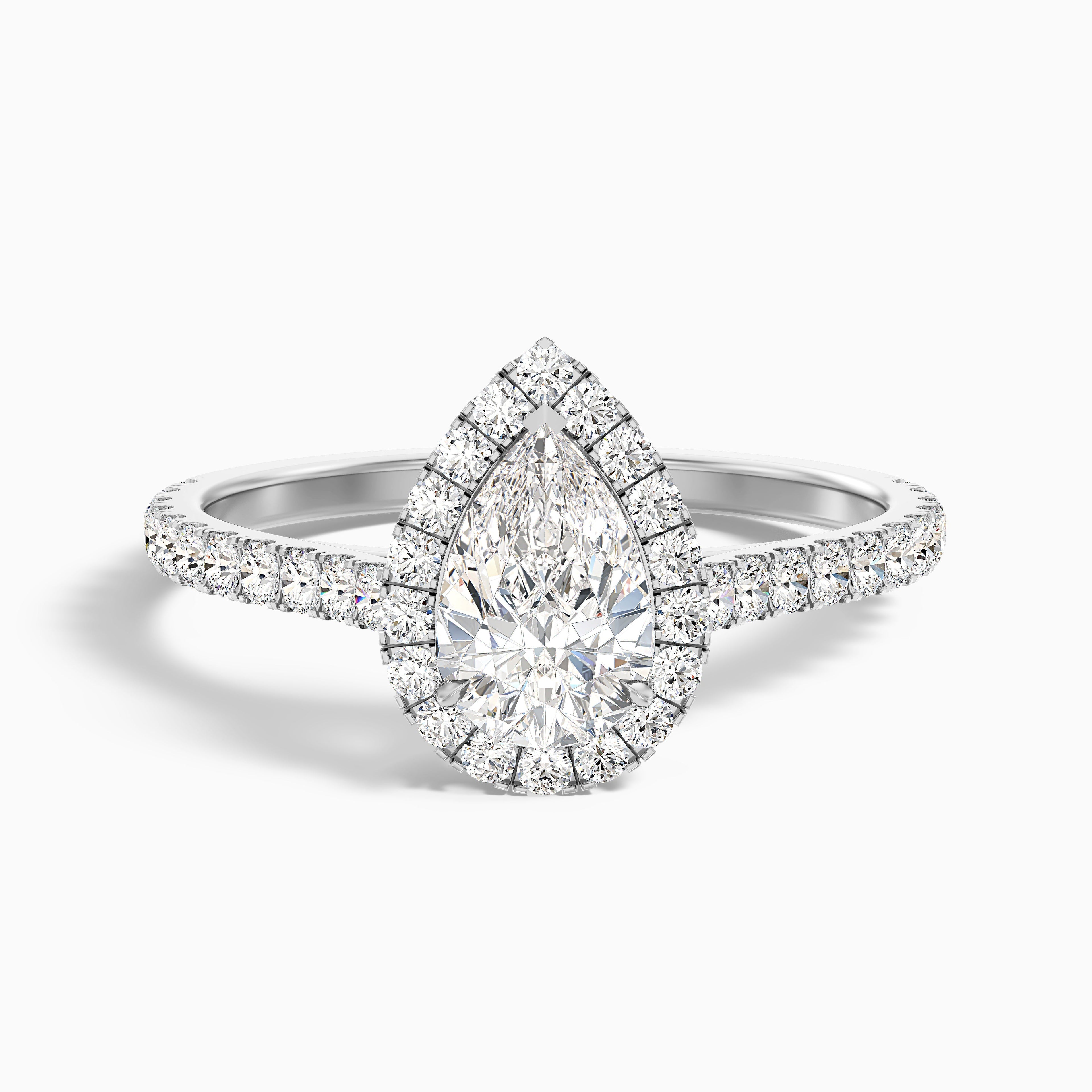 Cindy 1 Carat Pear Shaped Halo Moissanite Diamond Ring in 18k Rose Gold