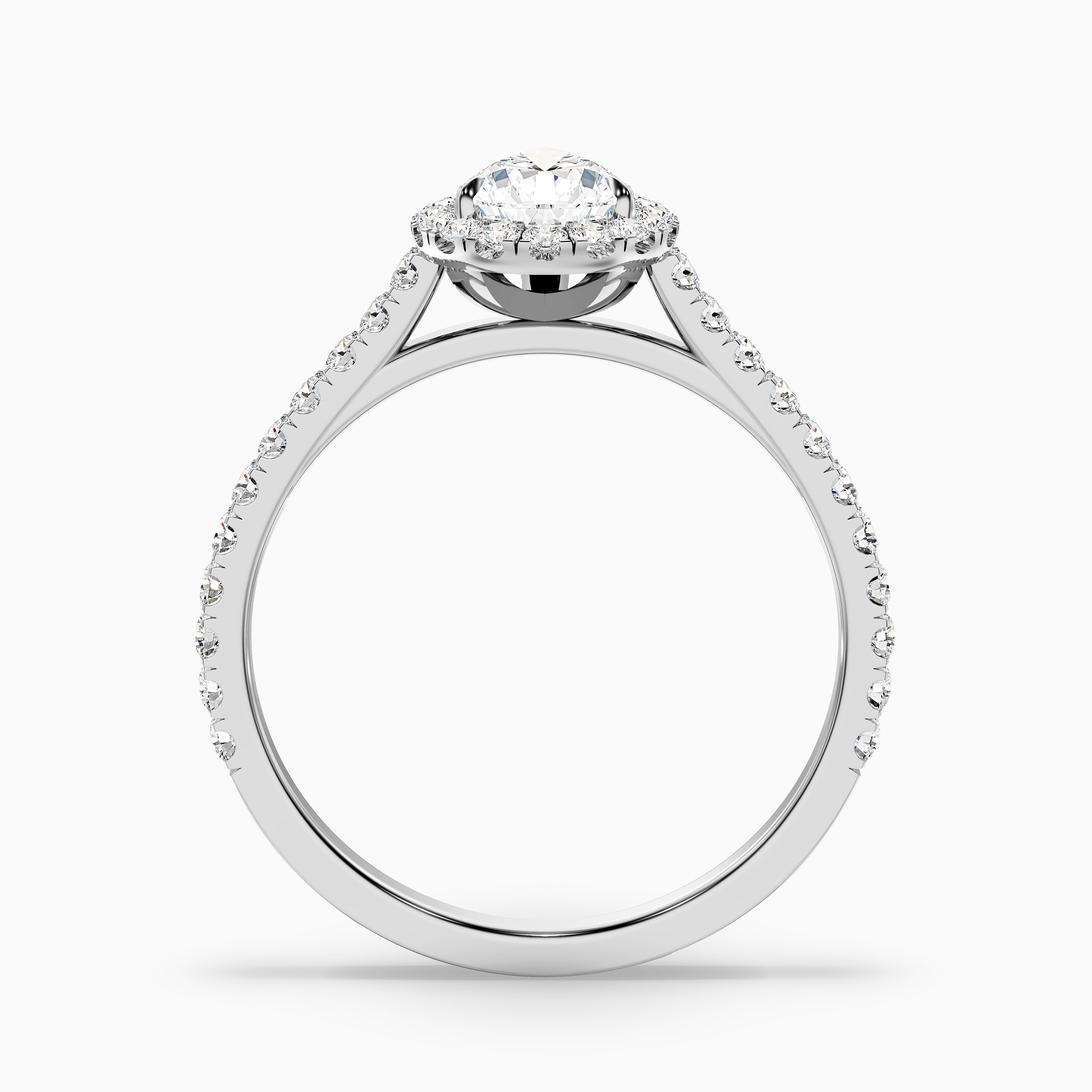 Cindy 3 Carat Pear Shaped Halo Moissanite Diamond Ring in Platinum