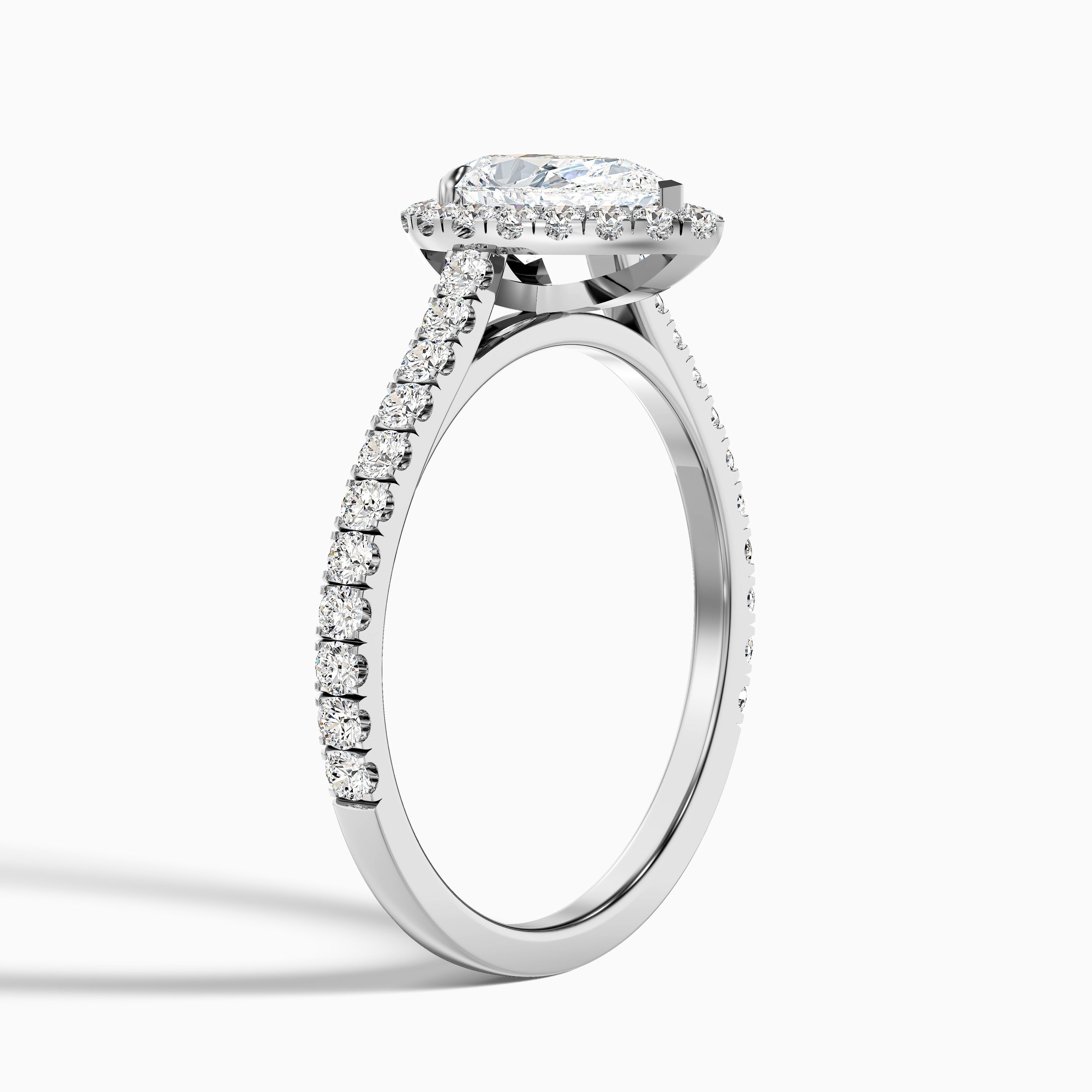 Cindy 5.5 Carat Pear Shaped Halo Moissanite Diamond Ring in Platinum