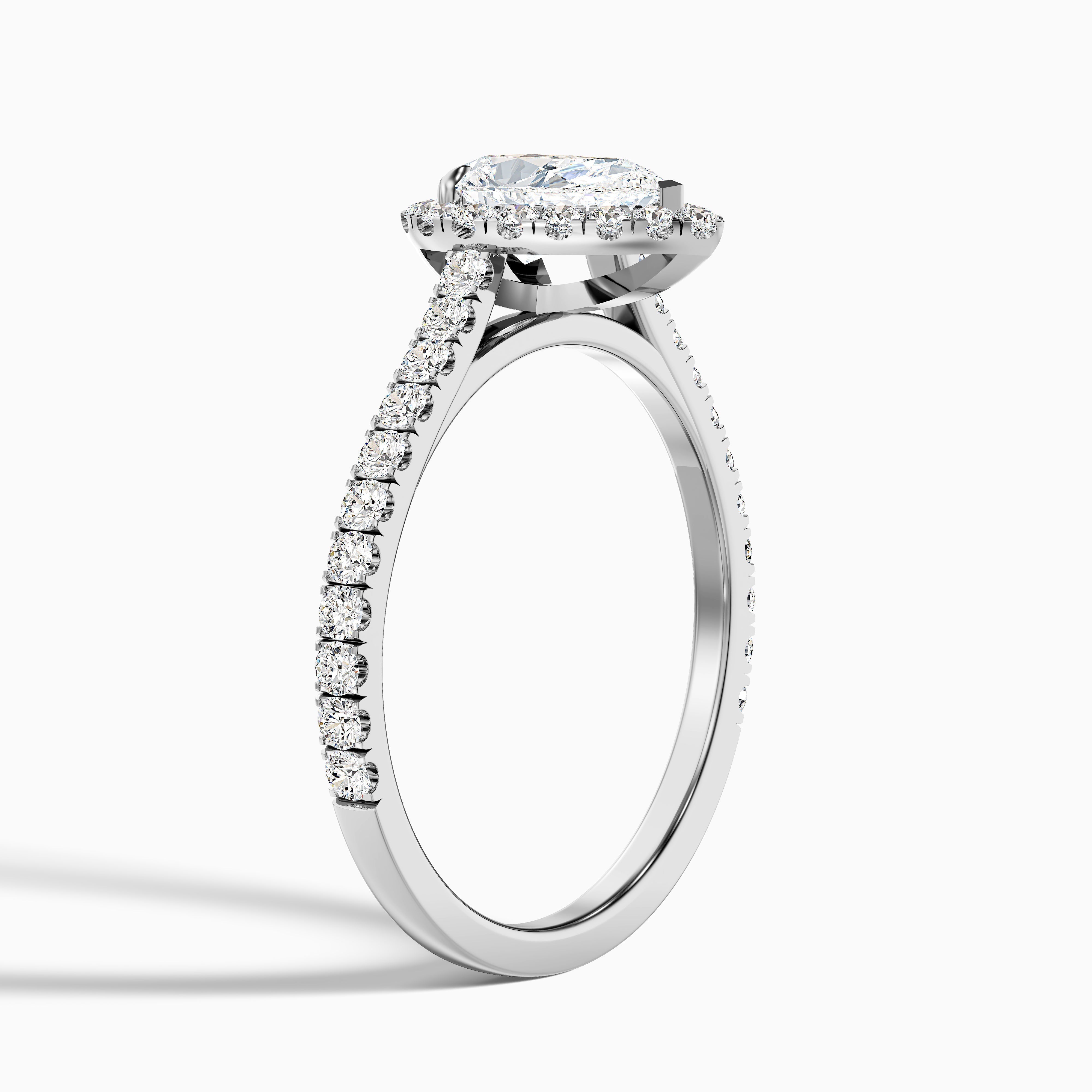 Cindy 5.5 Carat Pear Shaped Halo Moissanite Diamond Ring in Platinum