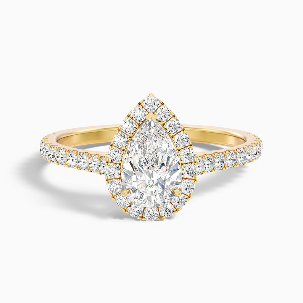 Cindy 1.5 Carat Pear Shaped Halo Moissanite Diamond Ring in 18k White Gold