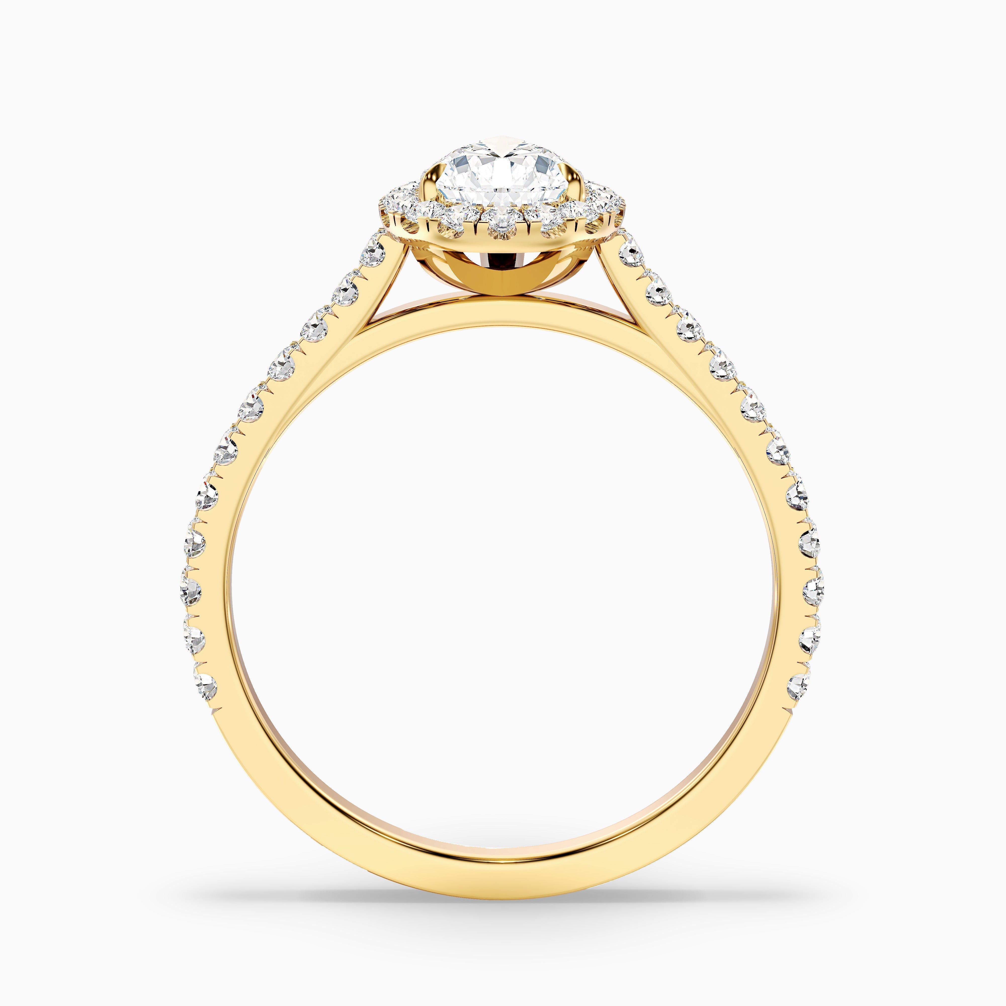Cindy 4.5 Carat Pear Shaped Halo Moissanite Diamond Ring in 18k Yellow Gold