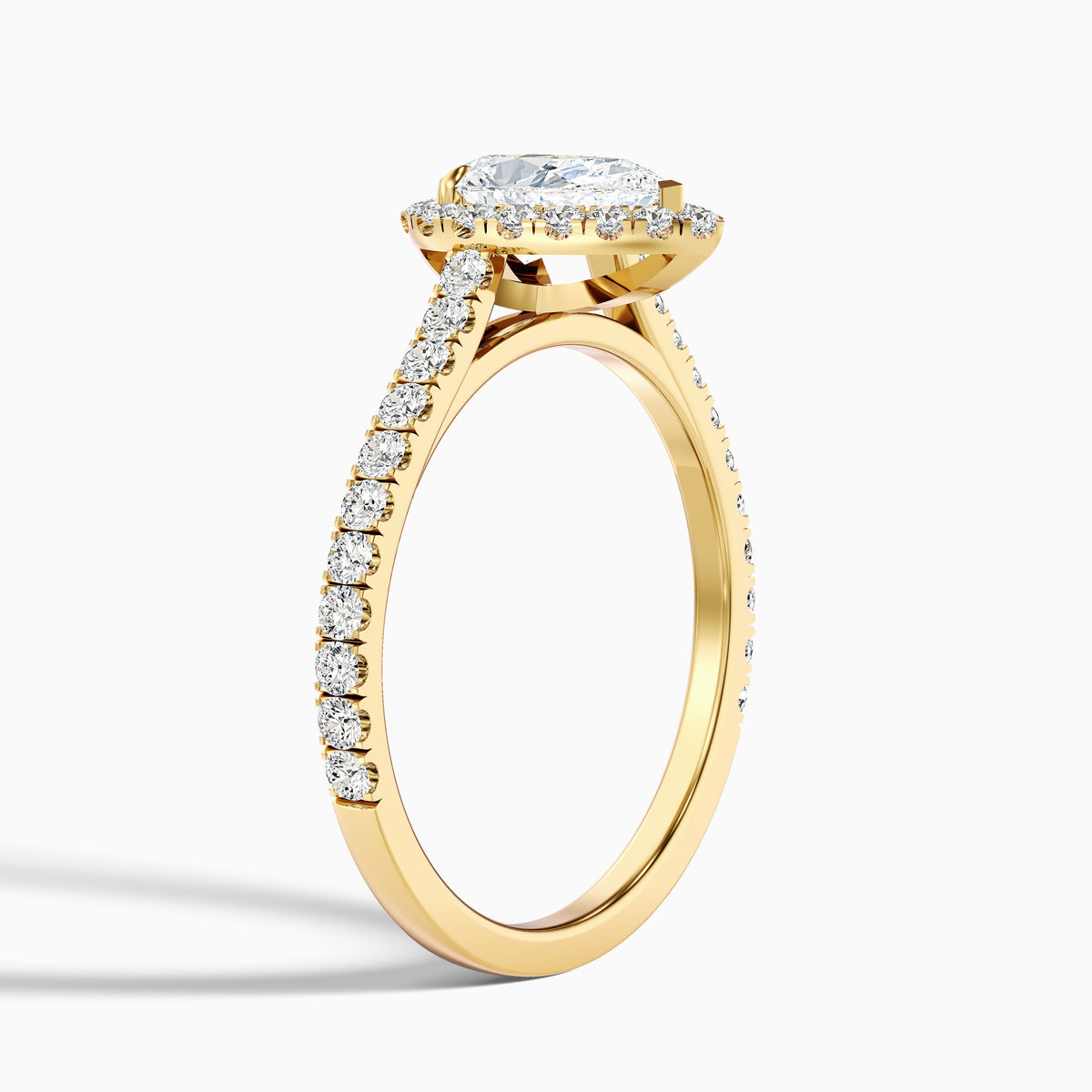 Cindy 1.5 Carat Pear Shaped Halo Moissanite Diamond Ring in 10k Yellow Gold