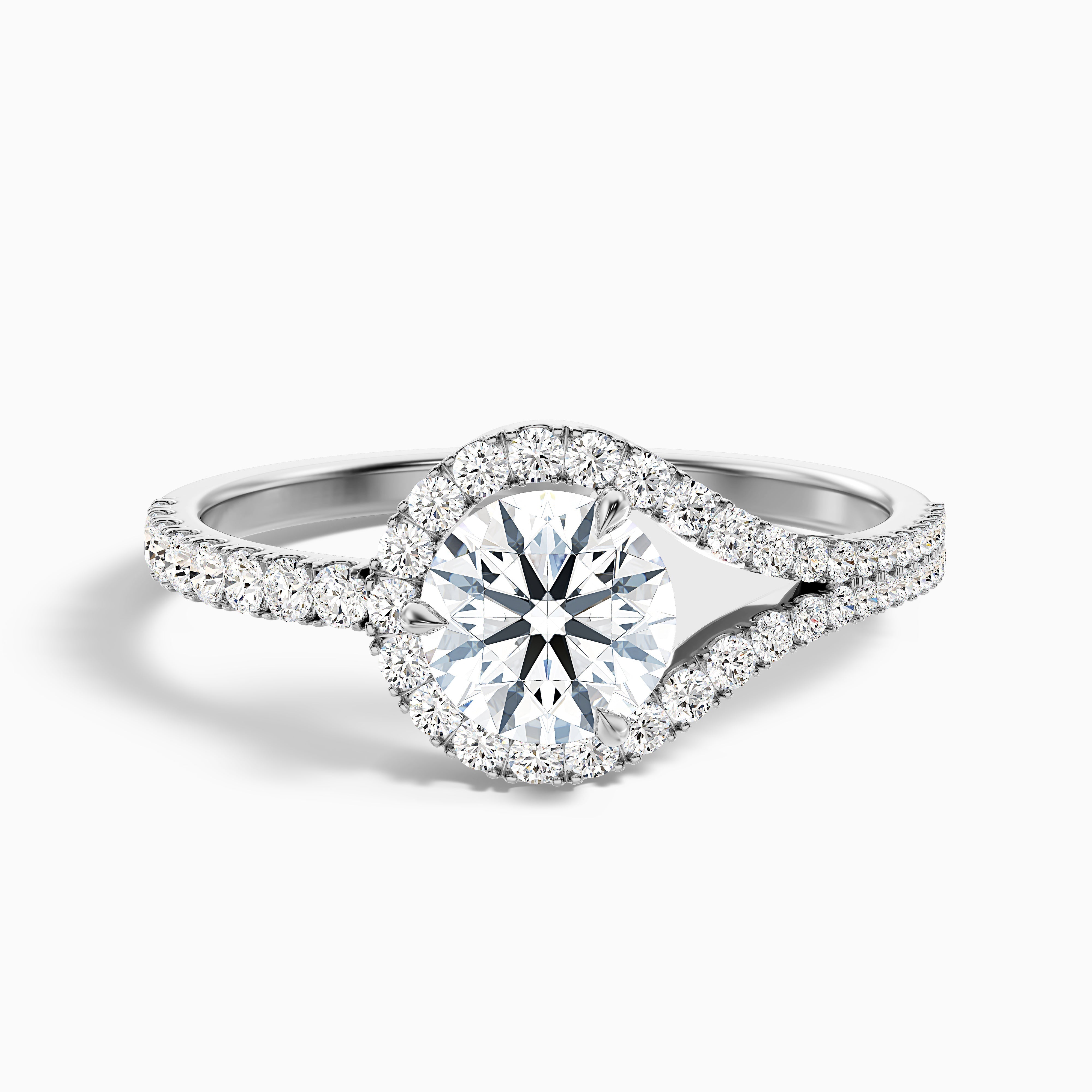Callie 3 Carat Round Halo Pave Moissanite Diamond Ring in Platinum