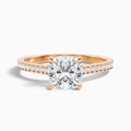 Eva 2 Carat Cushion Cut Side Stone Pave Moissanite Diamond Ring in 18k Rose Gold