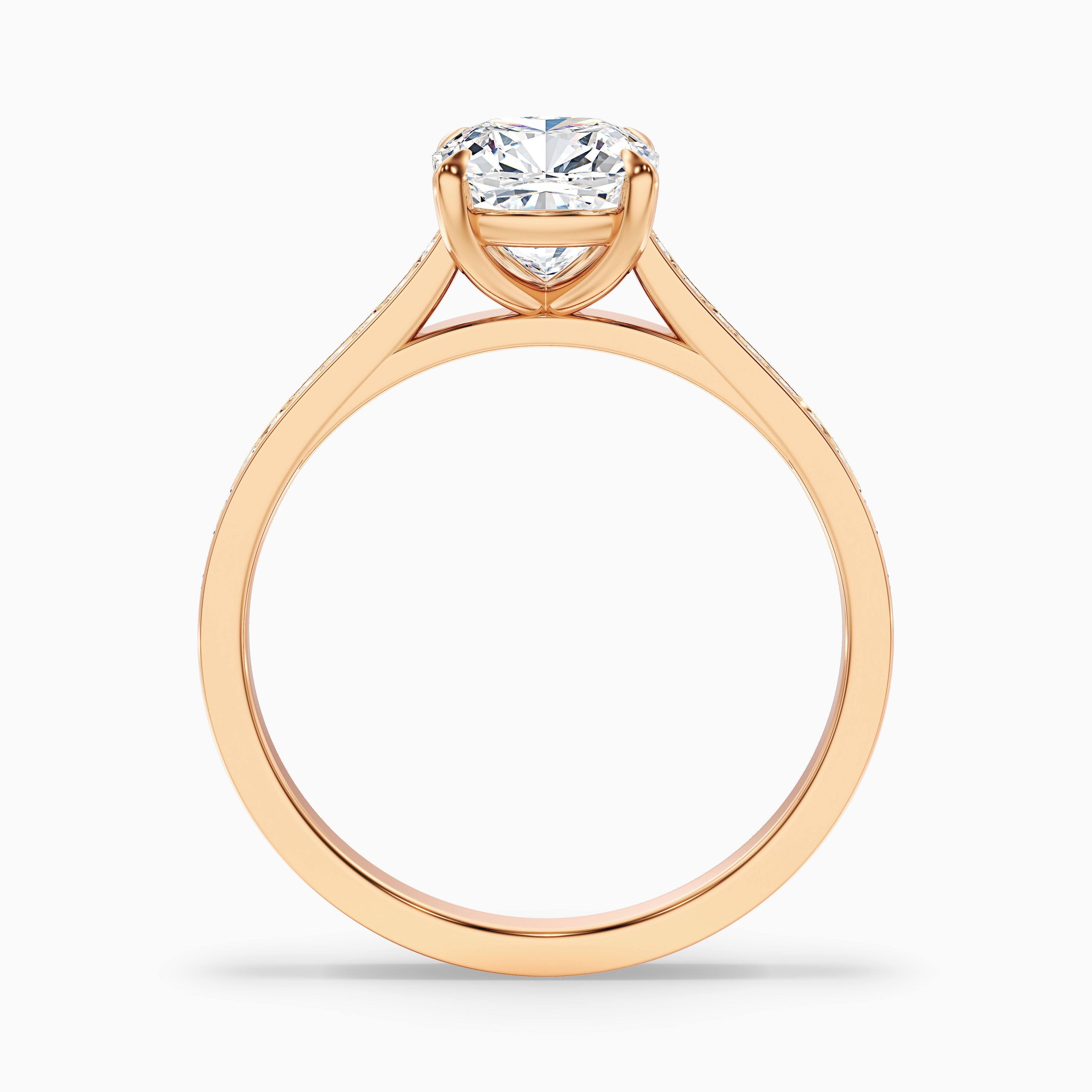 Eva 5 Carat Cushion Cut Side Stone Pave Moissanite Diamond Ring in 14k Rose Gold