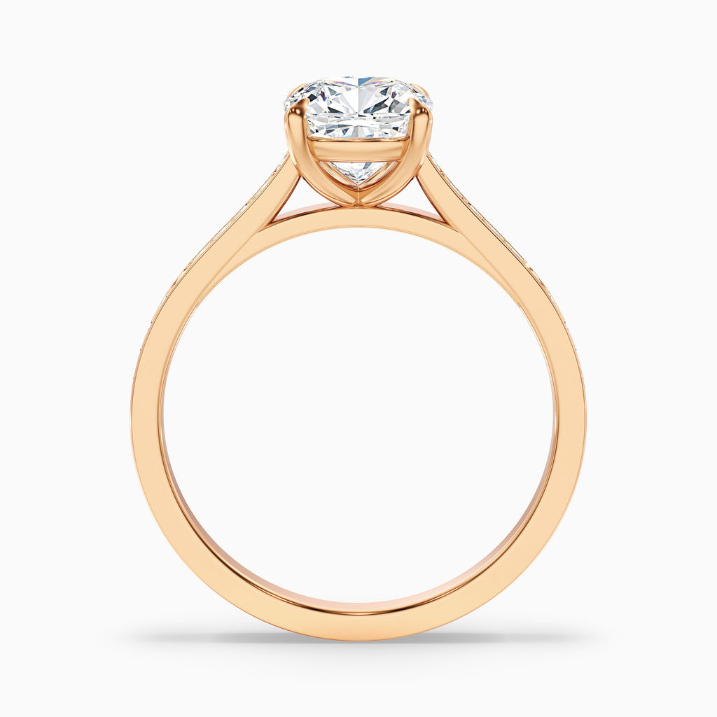 Eva 5 Carat Cushion Cut Side Stone Pave Moissanite Diamond Ring in 18k White Gold