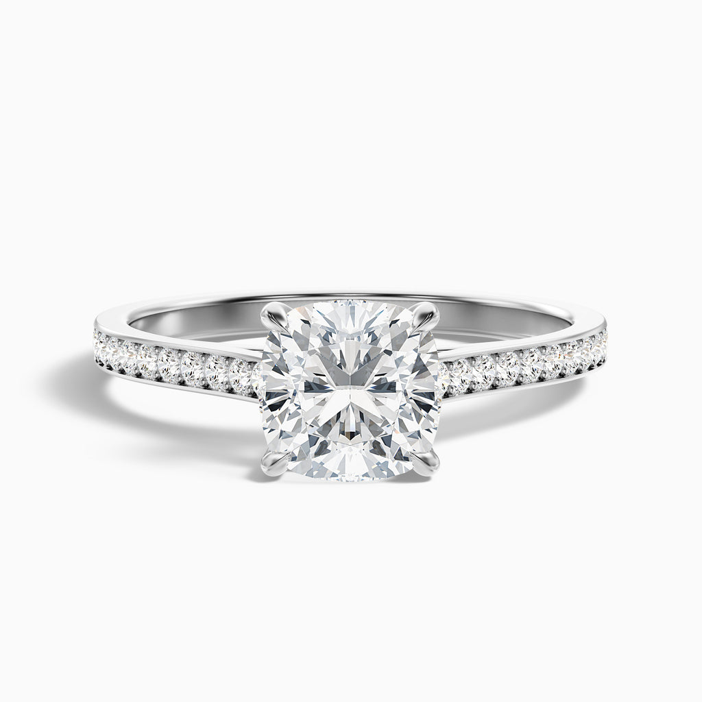 Eva 4.5 Carat Cushion Cut Side Stone Pave Moissanite Diamond Ring in 10k Yellow Gold