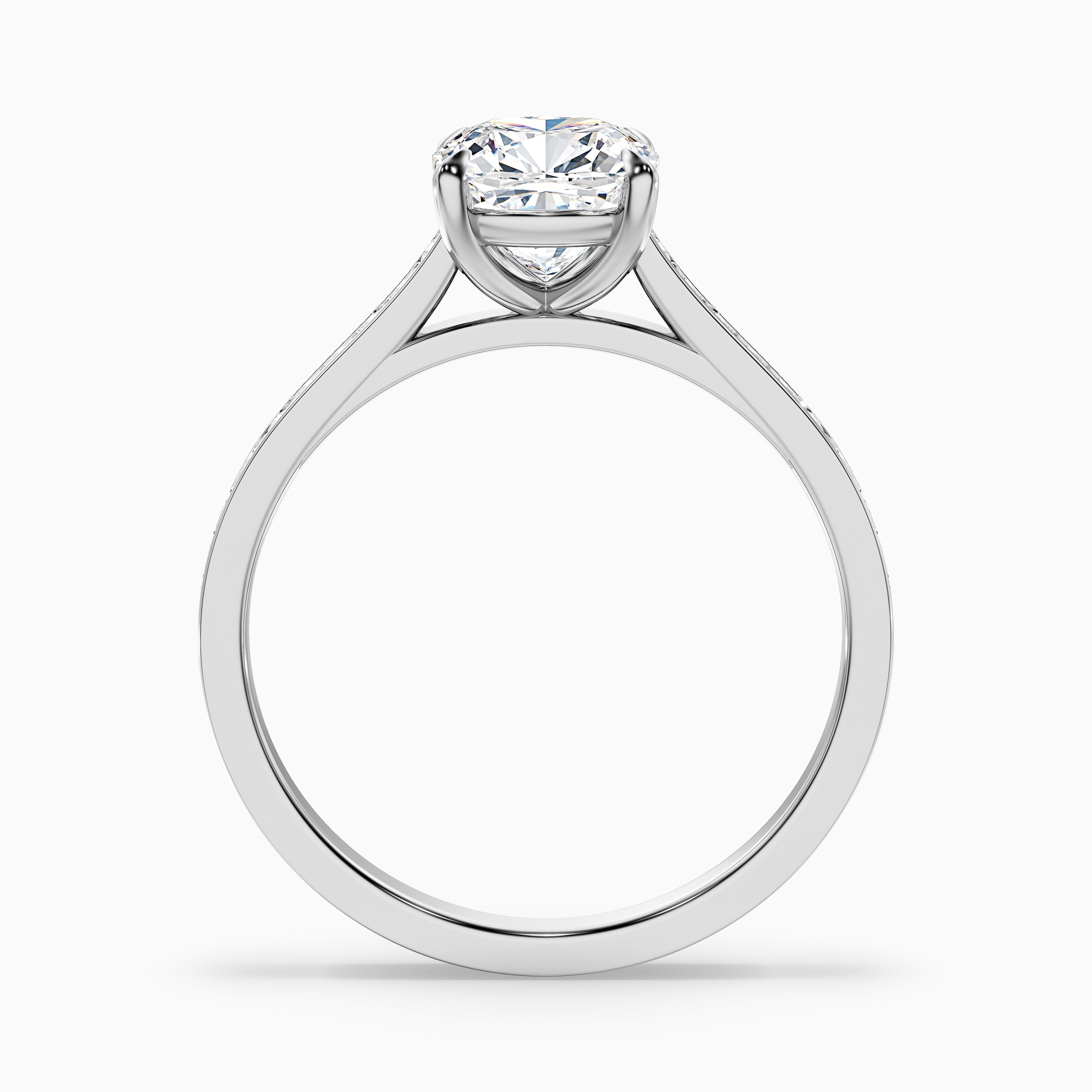 Eva 4 Carat Cushion Cut Side Stone Pave Moissanite Diamond Ring in 14k Rose Gold