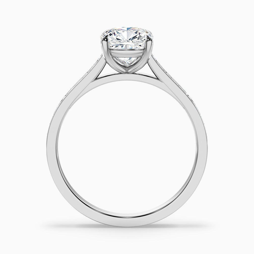 Eva 5 Carat Cushion Cut Side Stone Pave Moissanite Diamond Ring in 14k Rose Gold