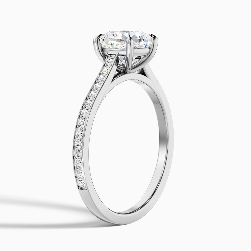 Eva 1.5 Carat Cushion Cut Side Stone Pave Moissanite Diamond Ring in 14k Yellow Gold