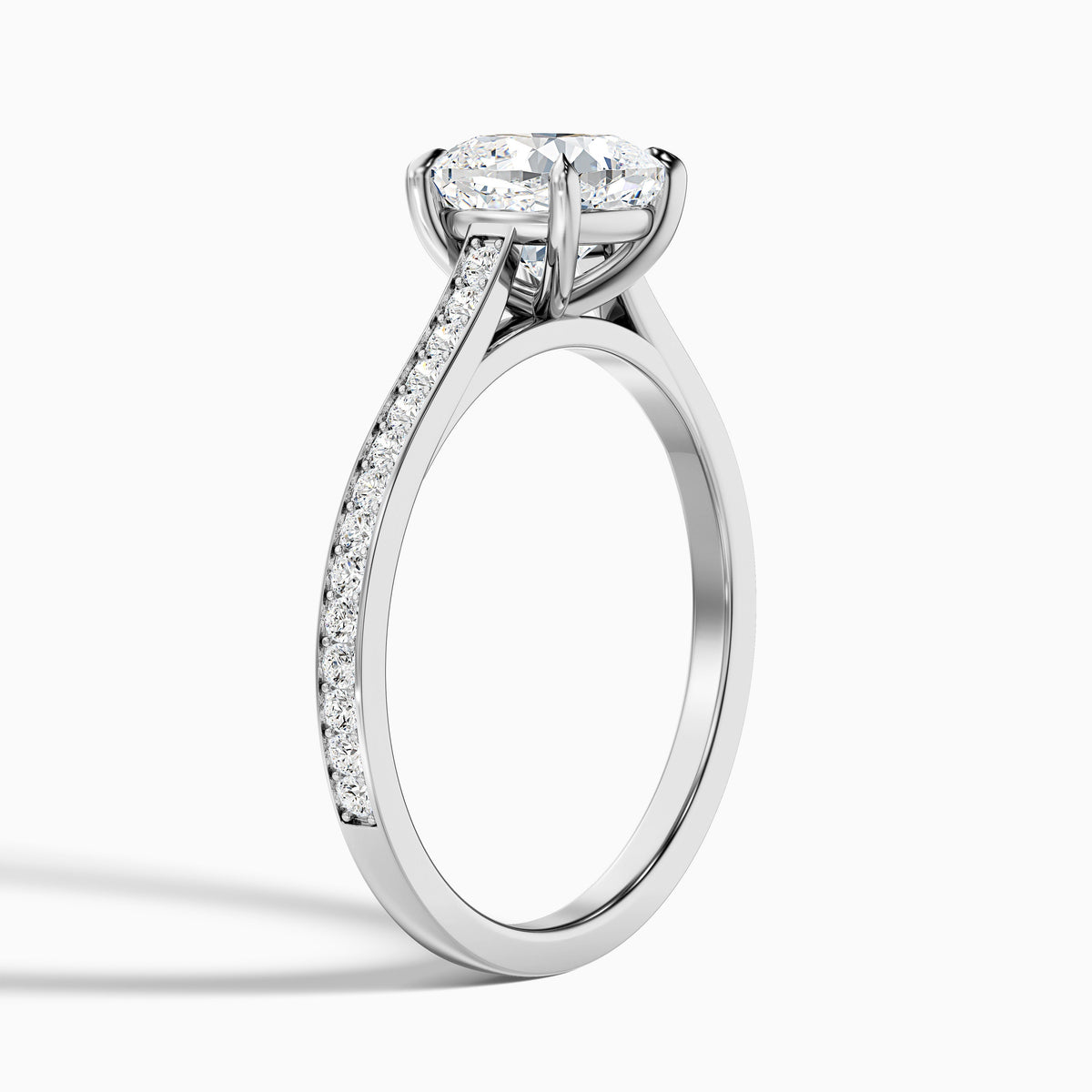 Eva 1.5 Carat Cushion Cut Side Stone Pave Moissanite Diamond Ring in 14k Yellow Gold