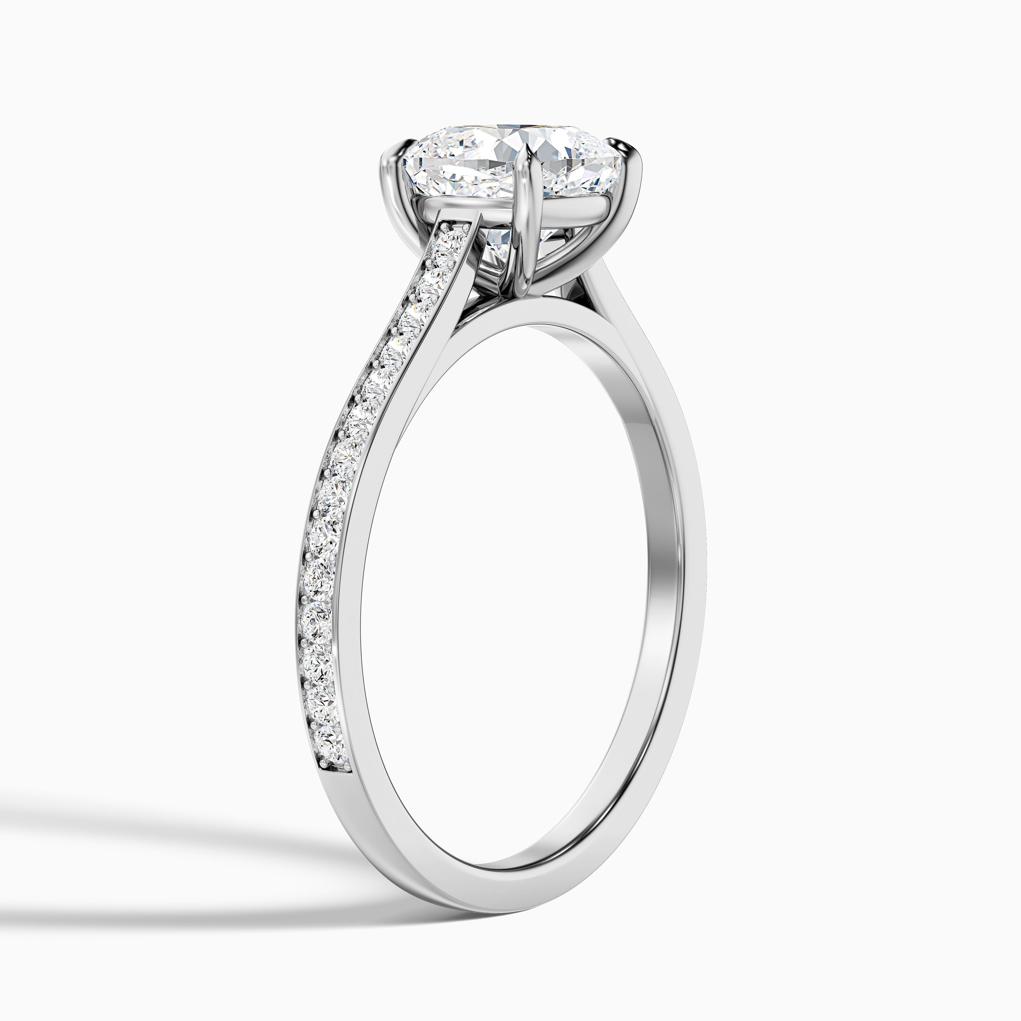 Eva 2 Carat Cushion Cut Side Stone Pave Moissanite Diamond Ring in 18k Rose Gold