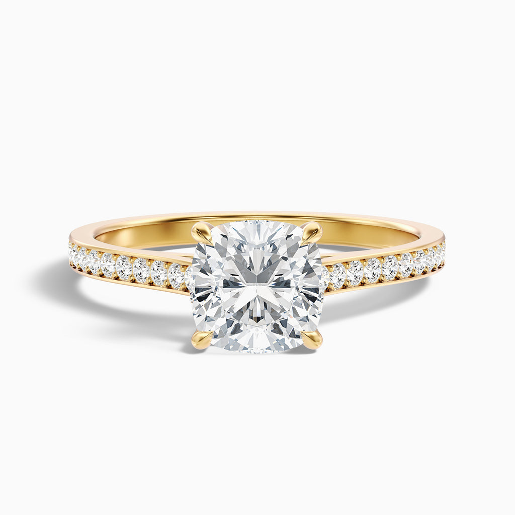 Eva 2 Carat Cushion Cut Side Stone Pave Moissanite Diamond Ring in Platinum