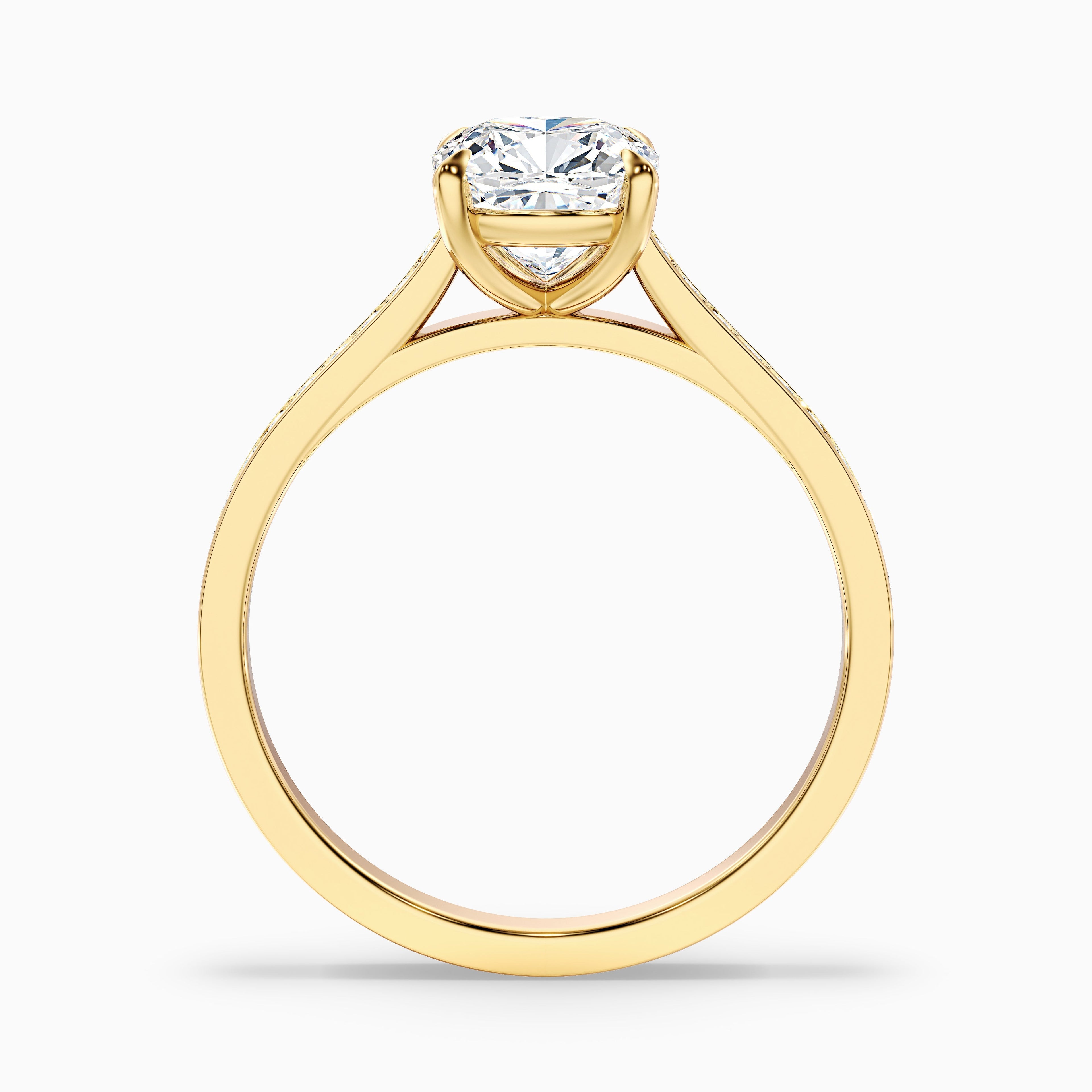 Eva 3 Carat Cushion Cut Side Stone Pave Moissanite Diamond Ring in Platinum