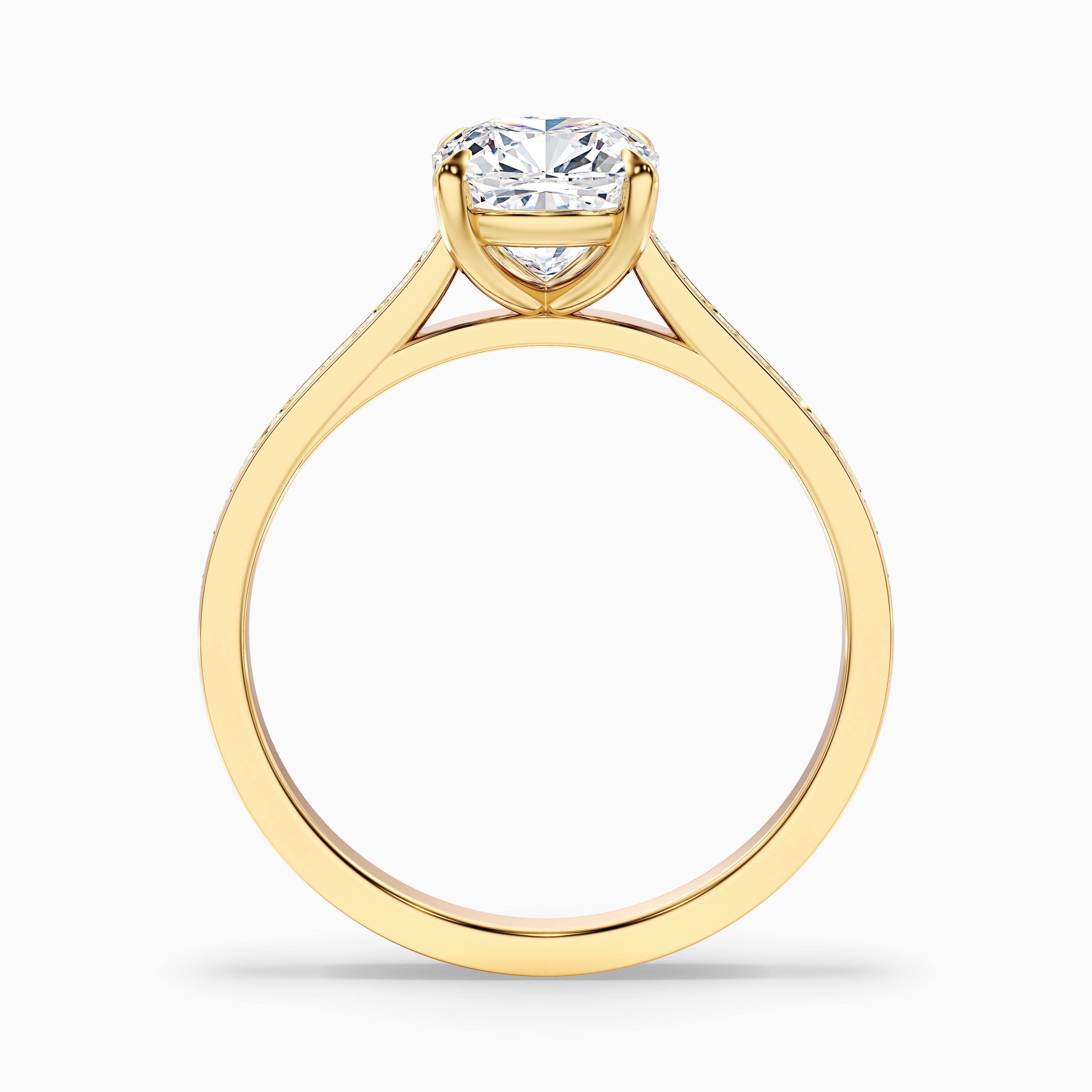 Eva 4.5 Carat Cushion Cut Side Stone Pave Moissanite Diamond Ring in 18k Yellow Gold