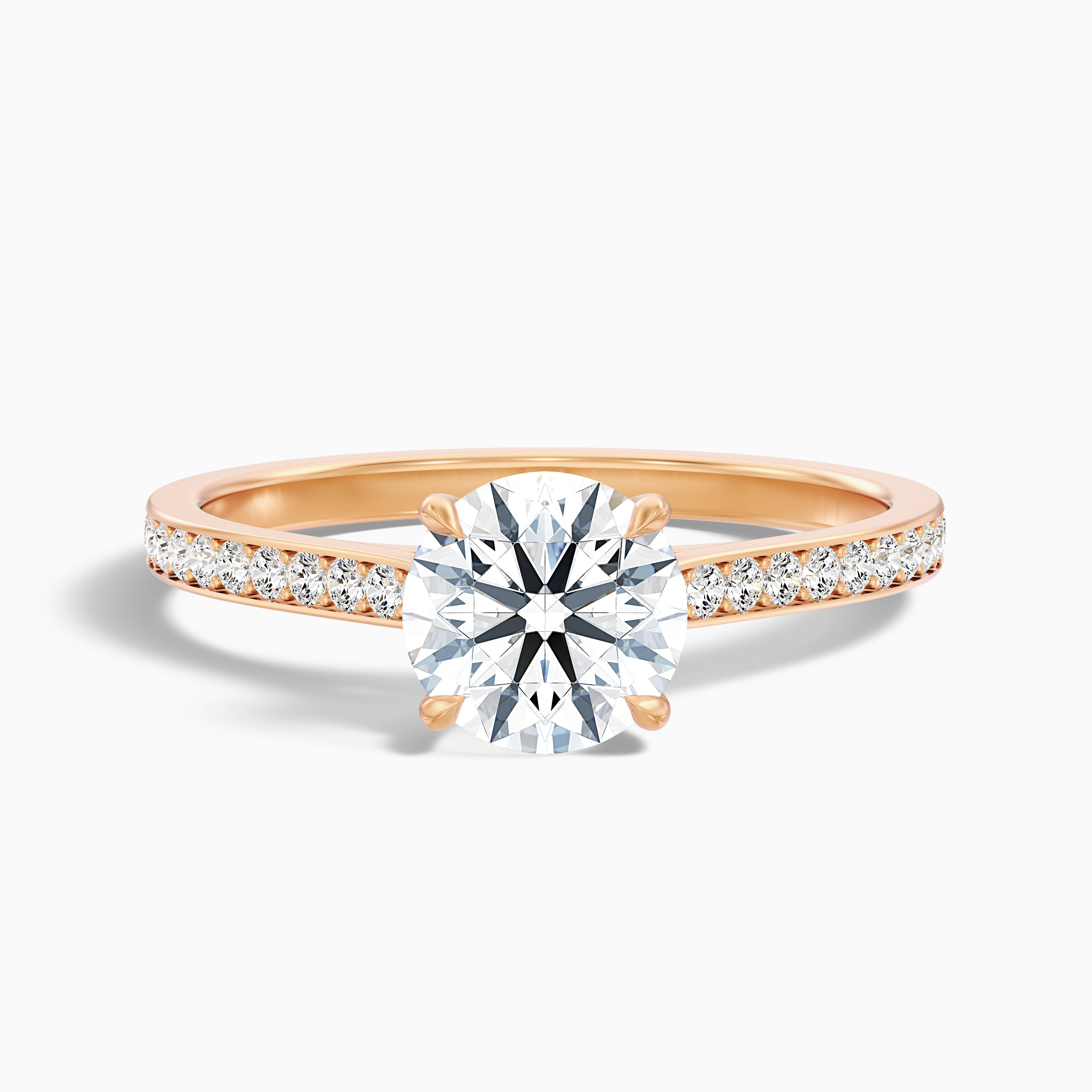 Betti 5 Carat Round Side Stone Pave Moissanite Diamond Ring in 14k Rose Gold