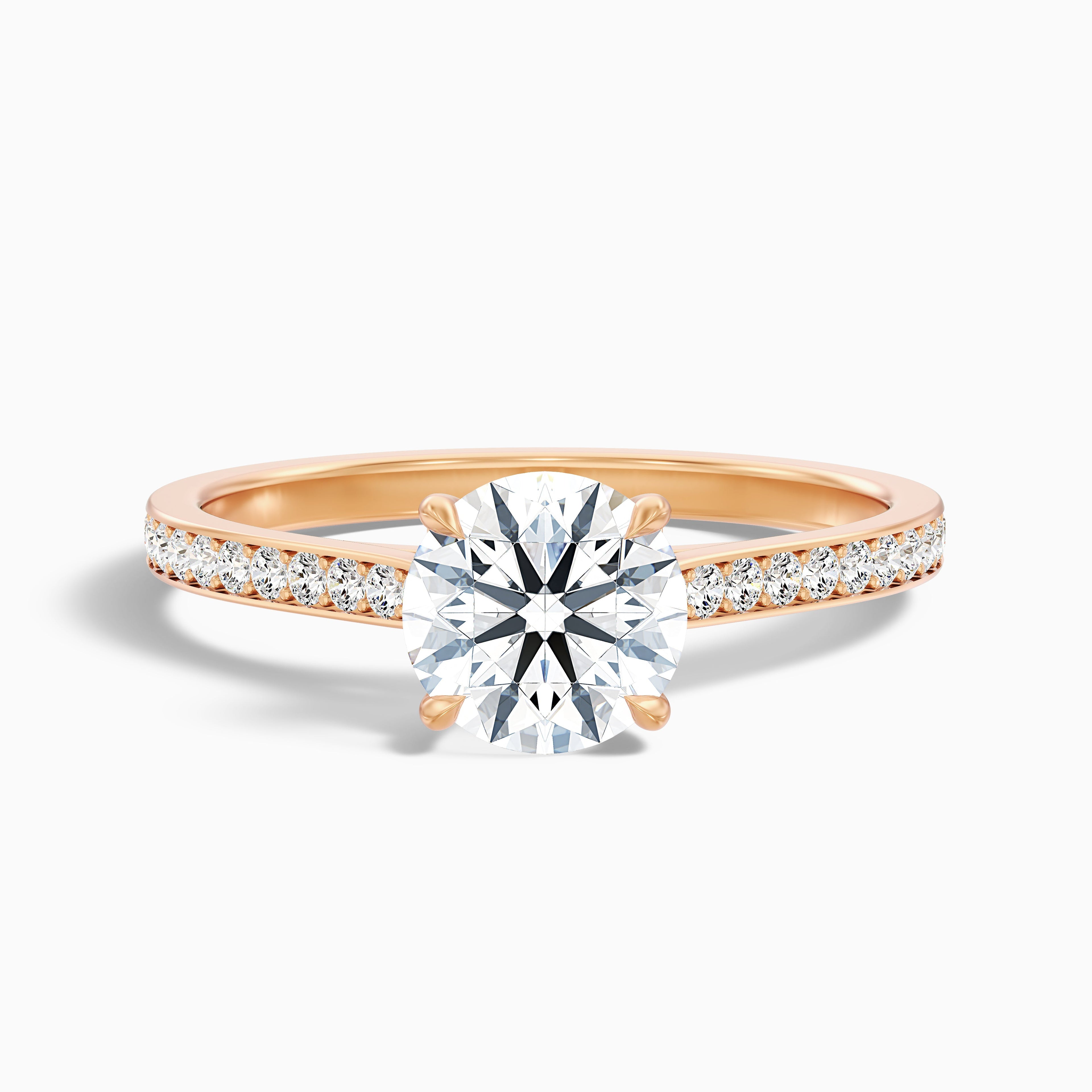 Betti 1.5 Carat Round Side Stone Pave Moissanite Diamond Ring in 10k Rose Gold