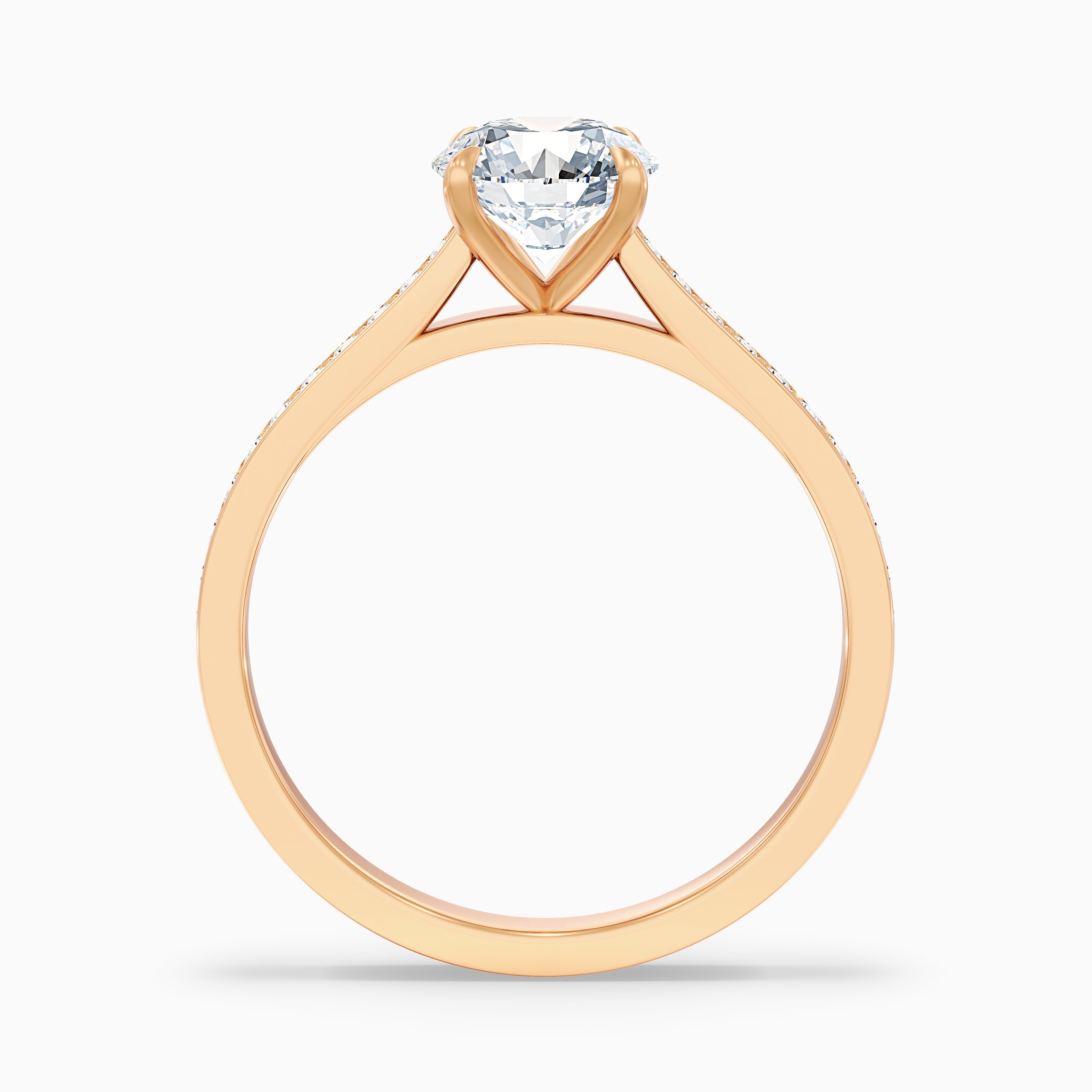 Betti 3.5 Carat Round Side Stone Pave Moissanite Diamond Ring in 18k Rose Gold