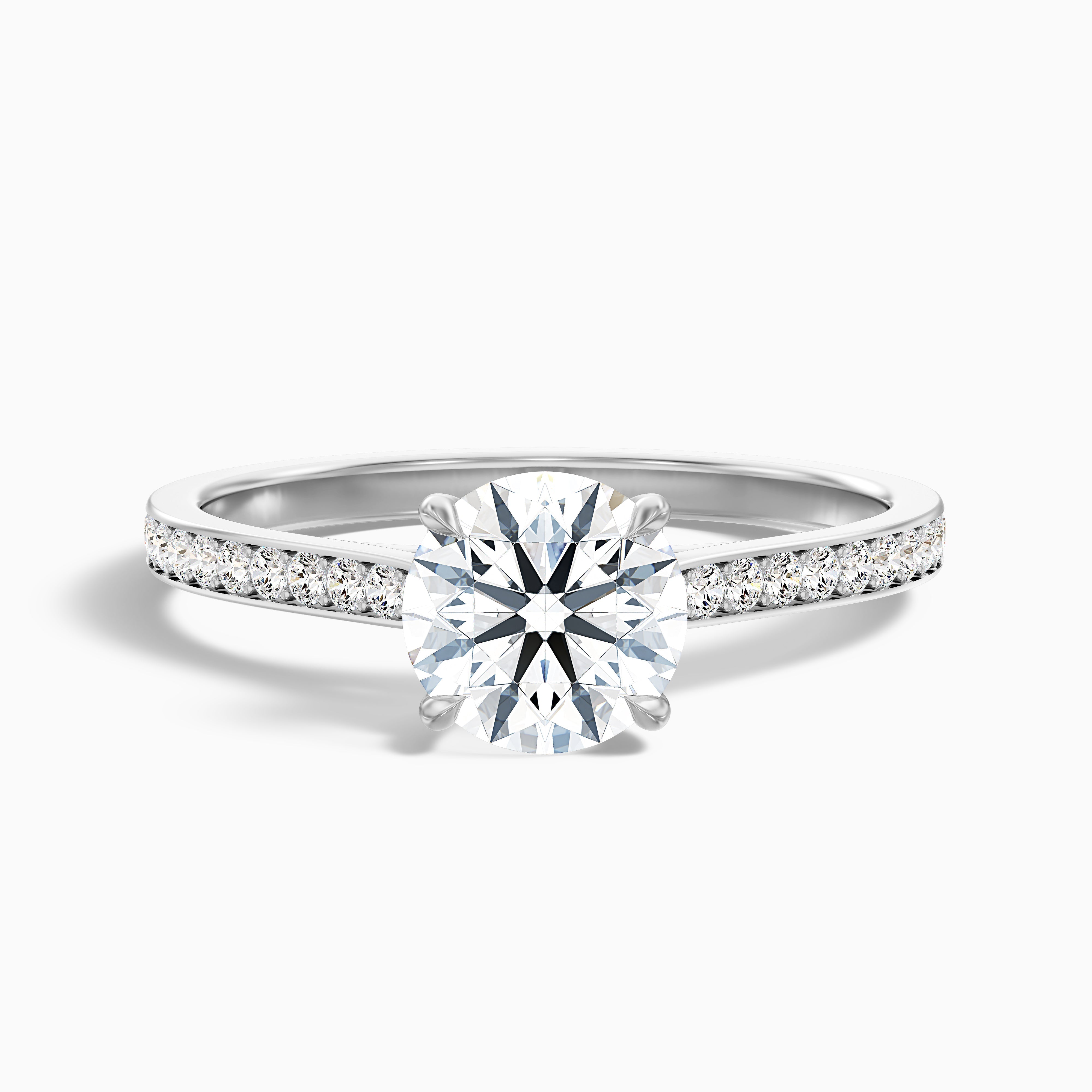 Betti 5 Carat Round Side Stone Pave Moissanite Diamond Ring in 14k White Gold