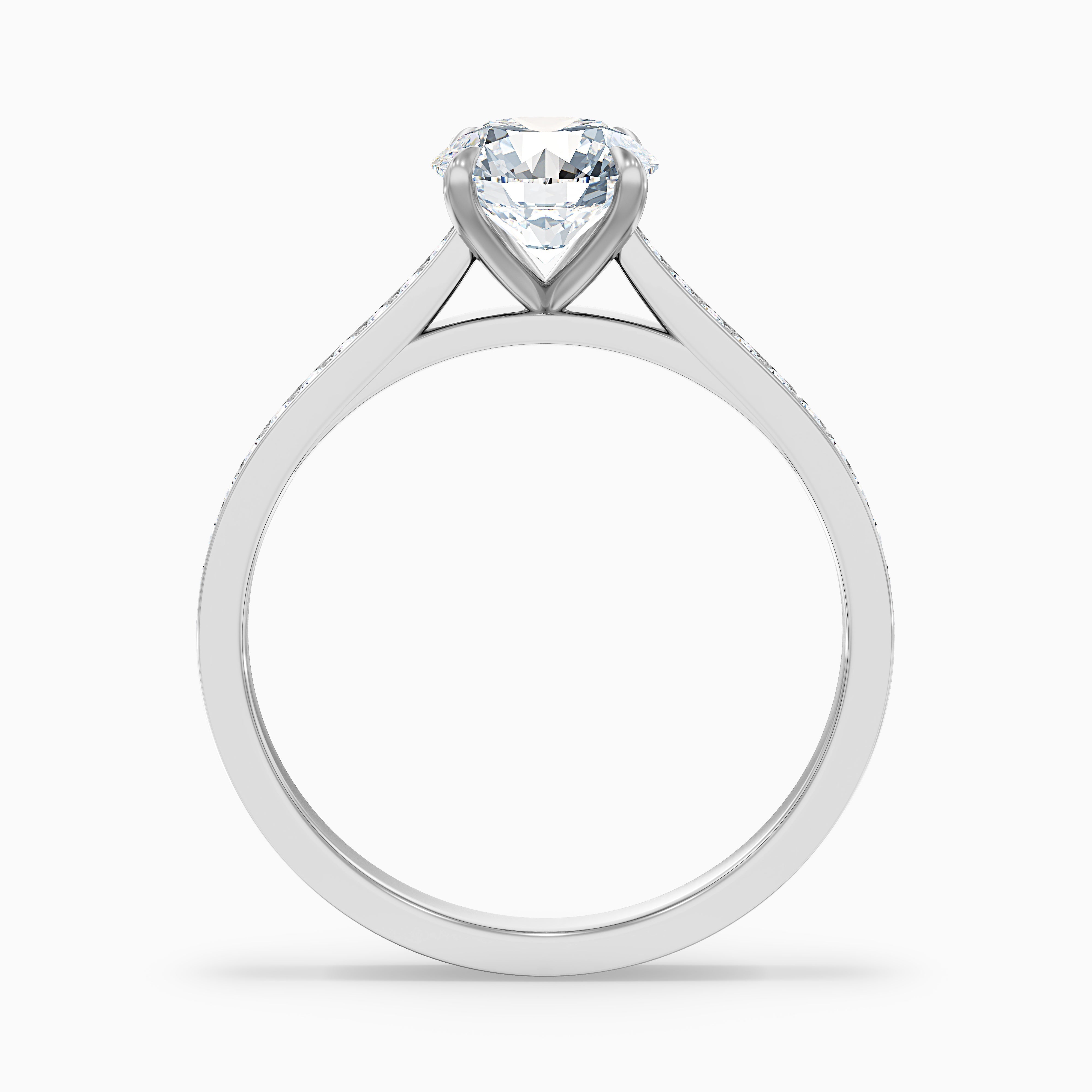 Betti 4.5 Carat Round Side Stone Pave Moissanite Diamond Ring in 18k White Gold