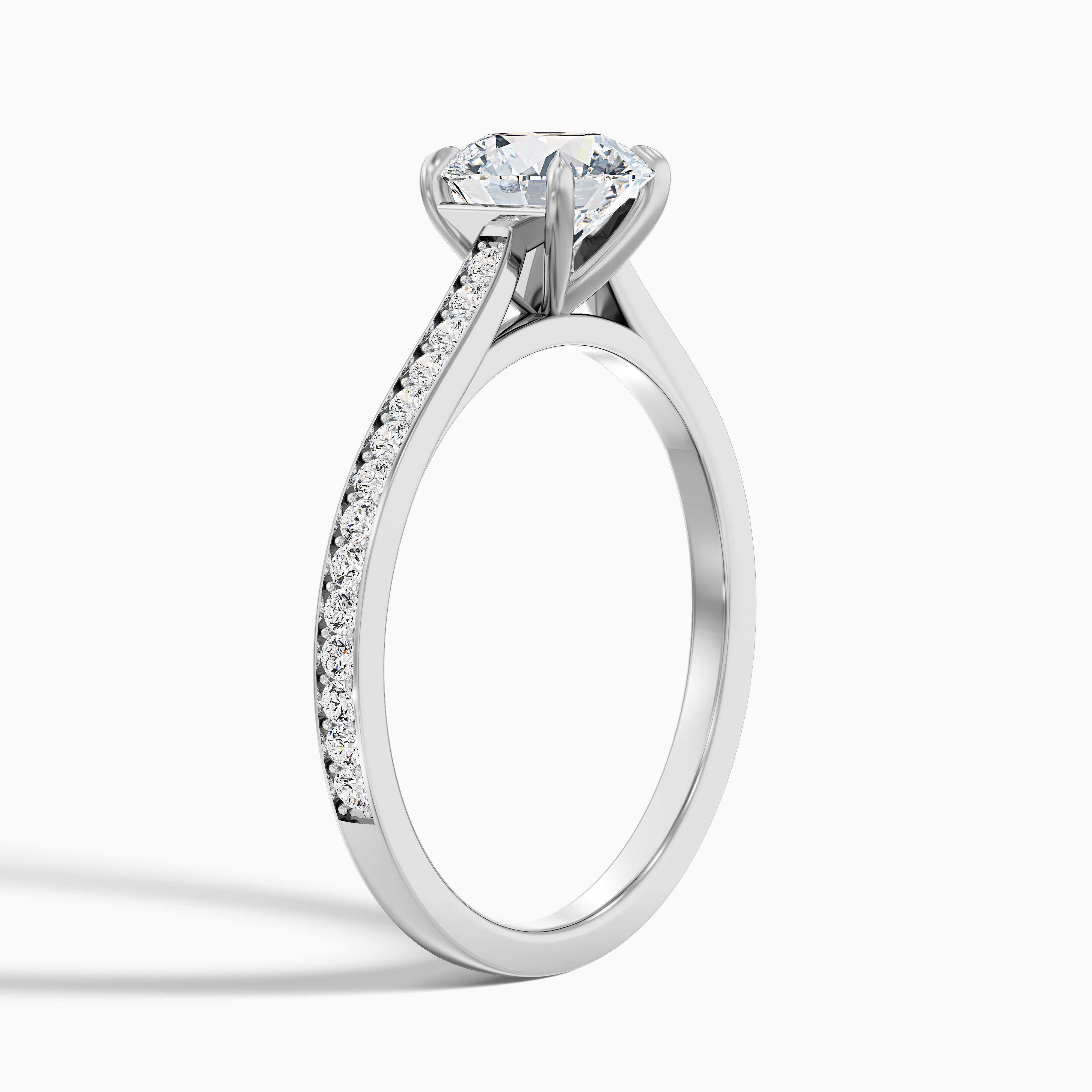Betti 5 Carat Round Side Stone Pave Moissanite Diamond Ring in 10k White Gold
