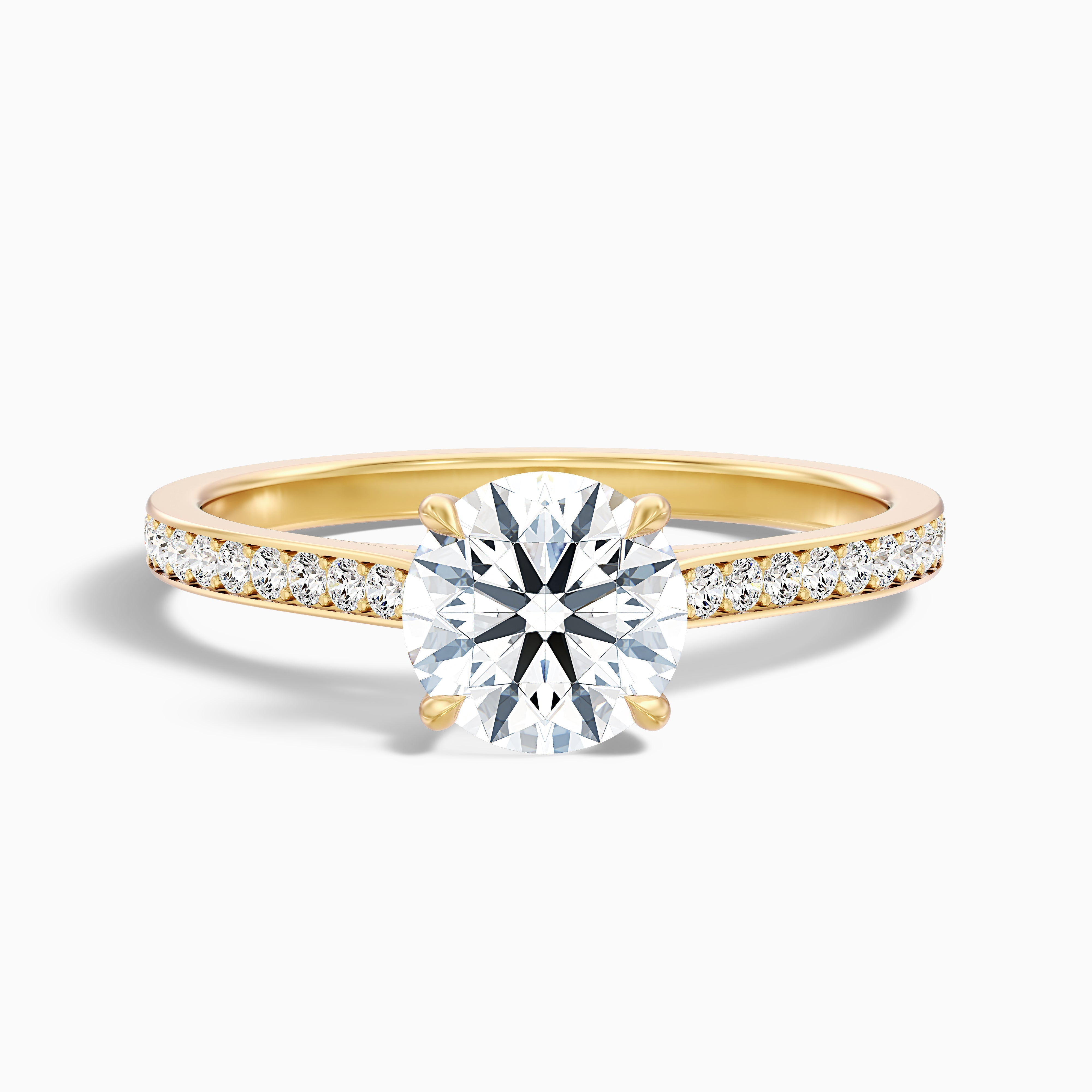 Betti 5.5 Carat Round Side Stone Pave Moissanite Diamond Ring in 14k Yellow Gold