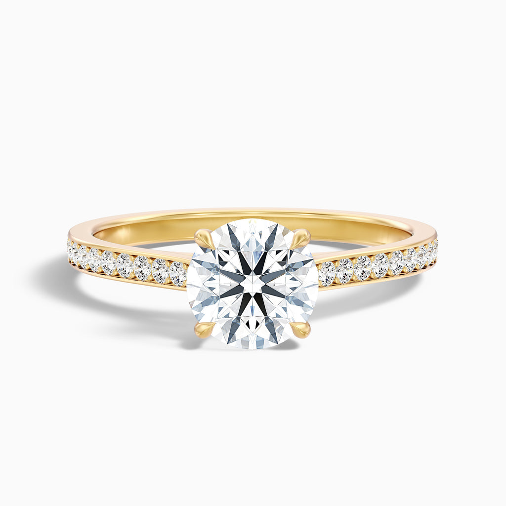 Betti 2 Carat Round Side Stone Pave Moissanite Diamond Ring in 14k White Gold