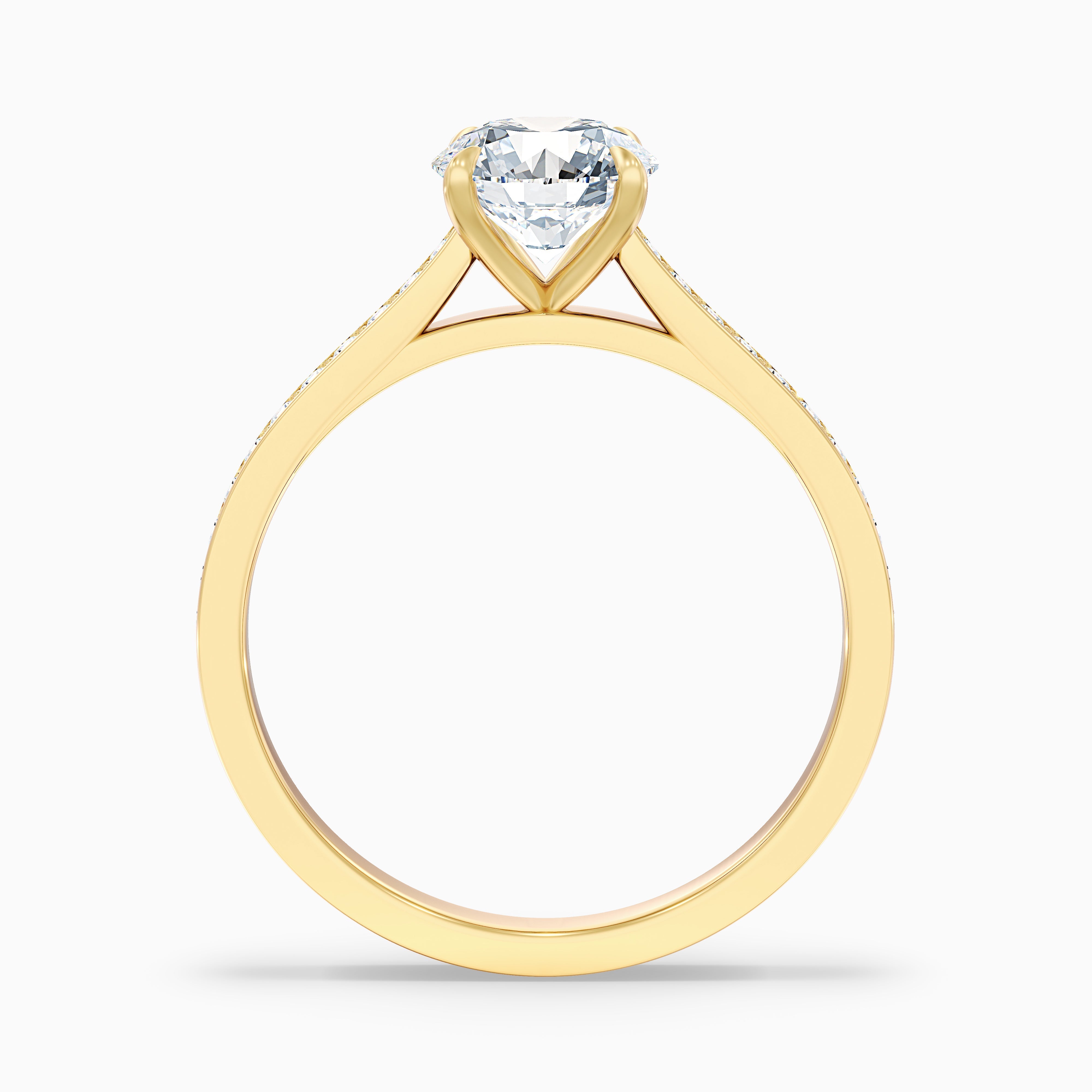 Betti 5 Carat Round Side Stone Pave Moissanite Diamond Ring in 18k Yellow Gold