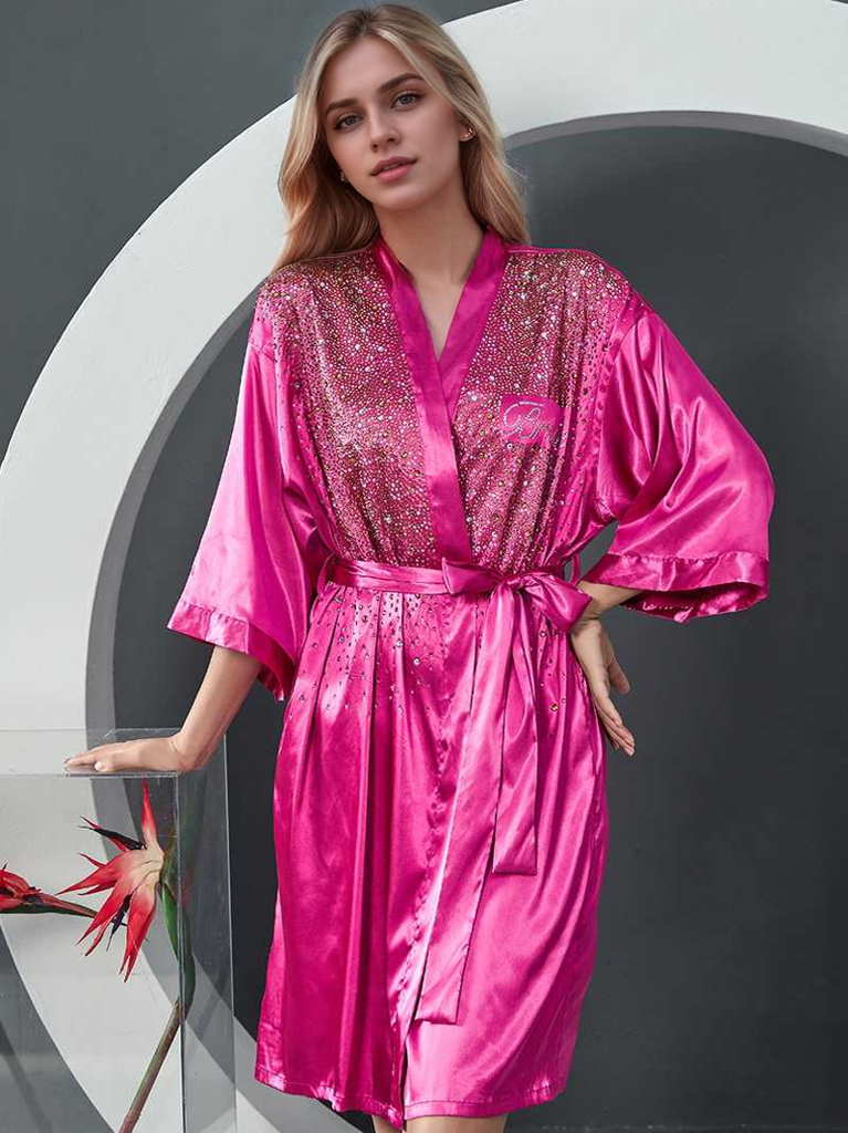 Luxurious Rhinestone Satin Custom Bridal and Bridesmaid Robe – Sparkling Elegance for Weddings SelenaHuanStudio