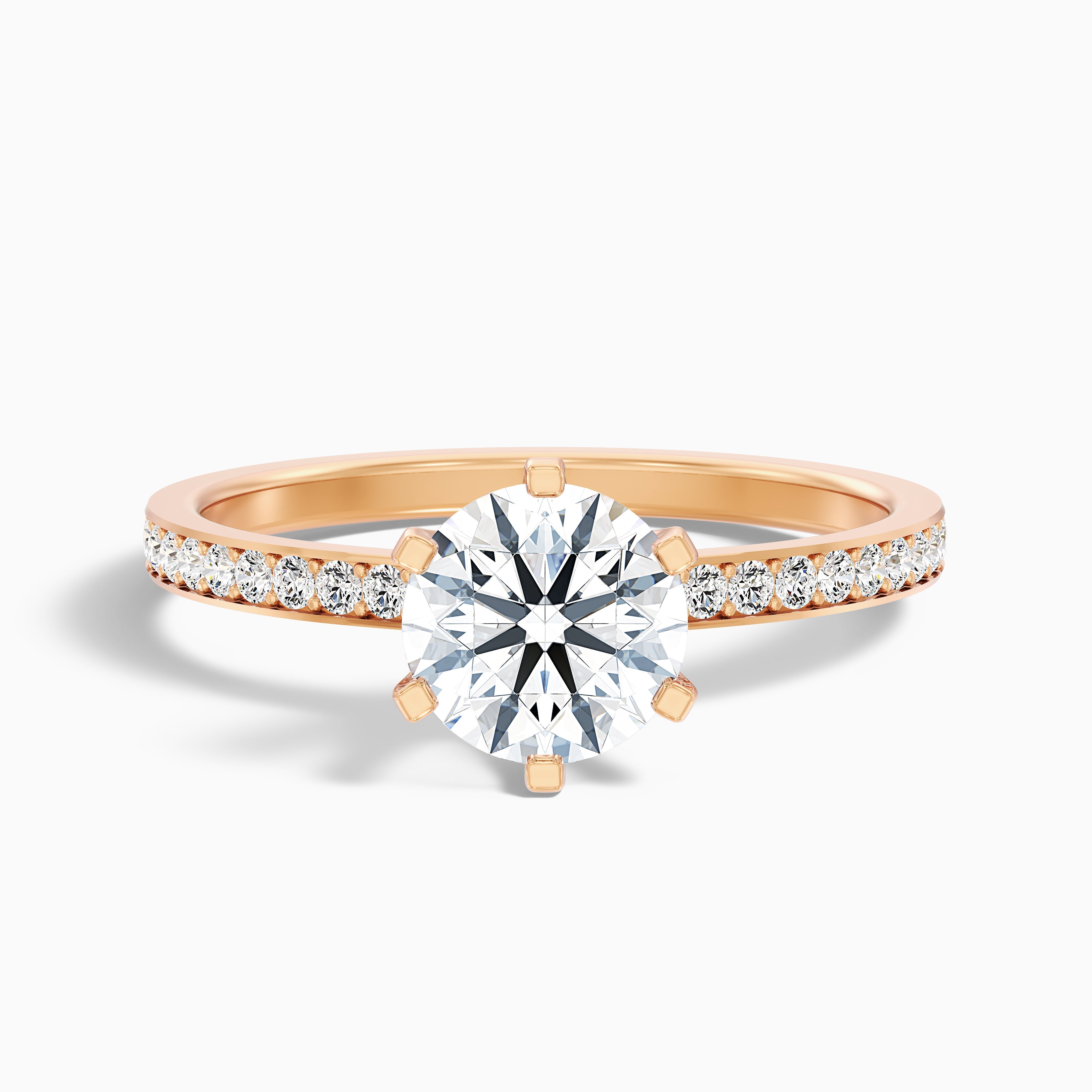 Eden 4.5 Carat Round Side Stone Pave Moissanite Engagement Ring in 18k Rose Gold