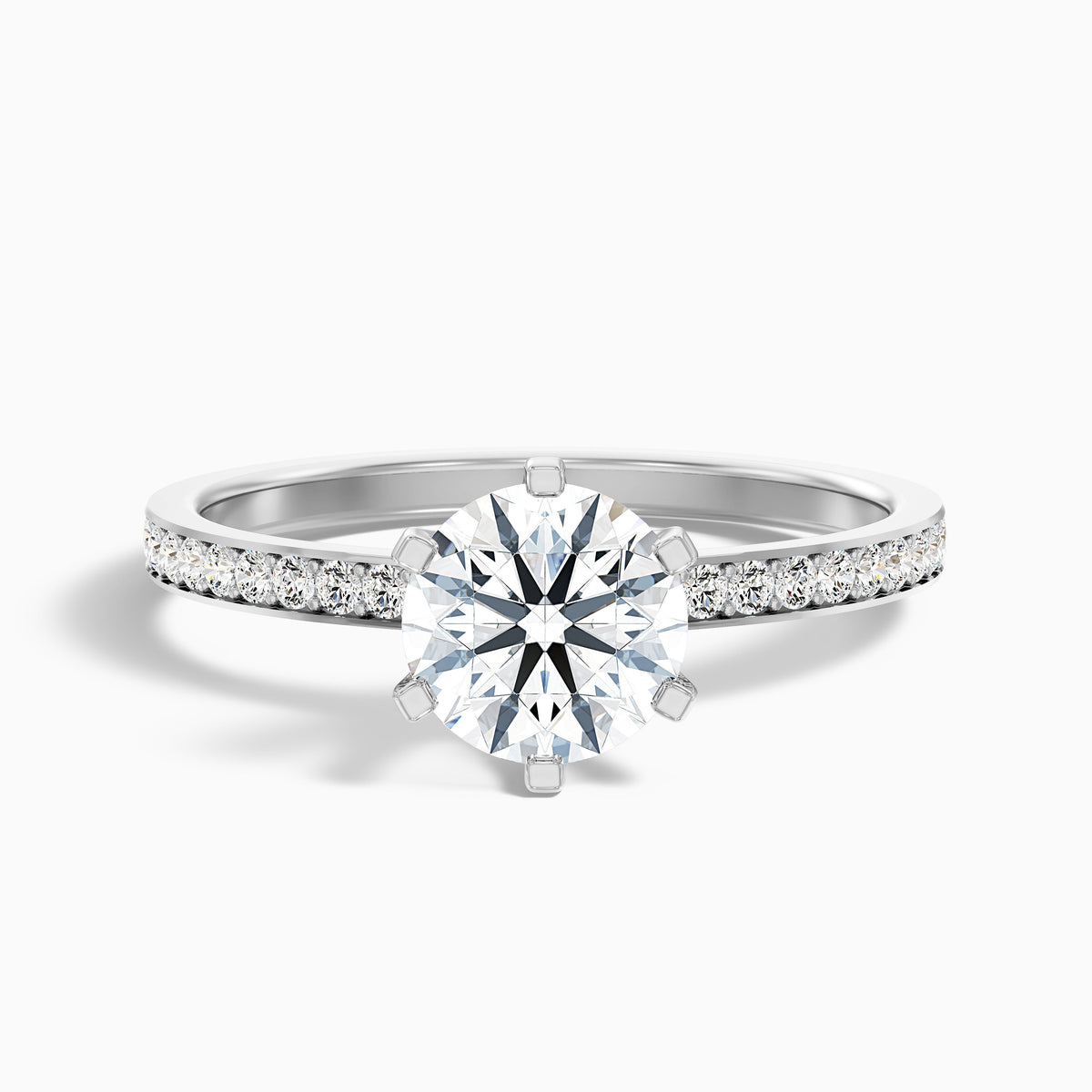 Eden 4.5 Carat Round Side Stone Pave Moissanite Engagement Ring in 18k Yellow Gold