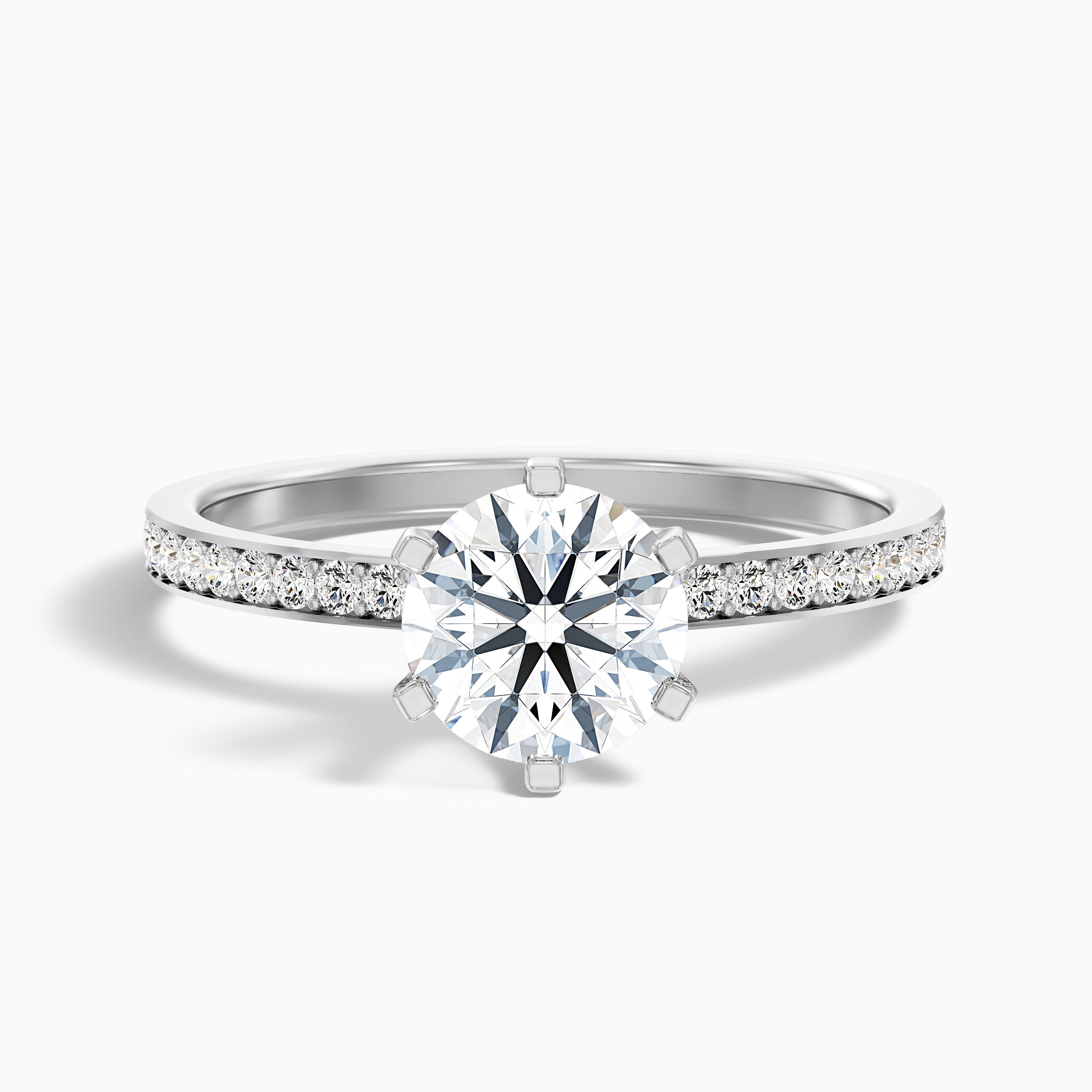 Eden 2 Carat Round Side Stone Pave Moissanite Engagement Ring in Platinum