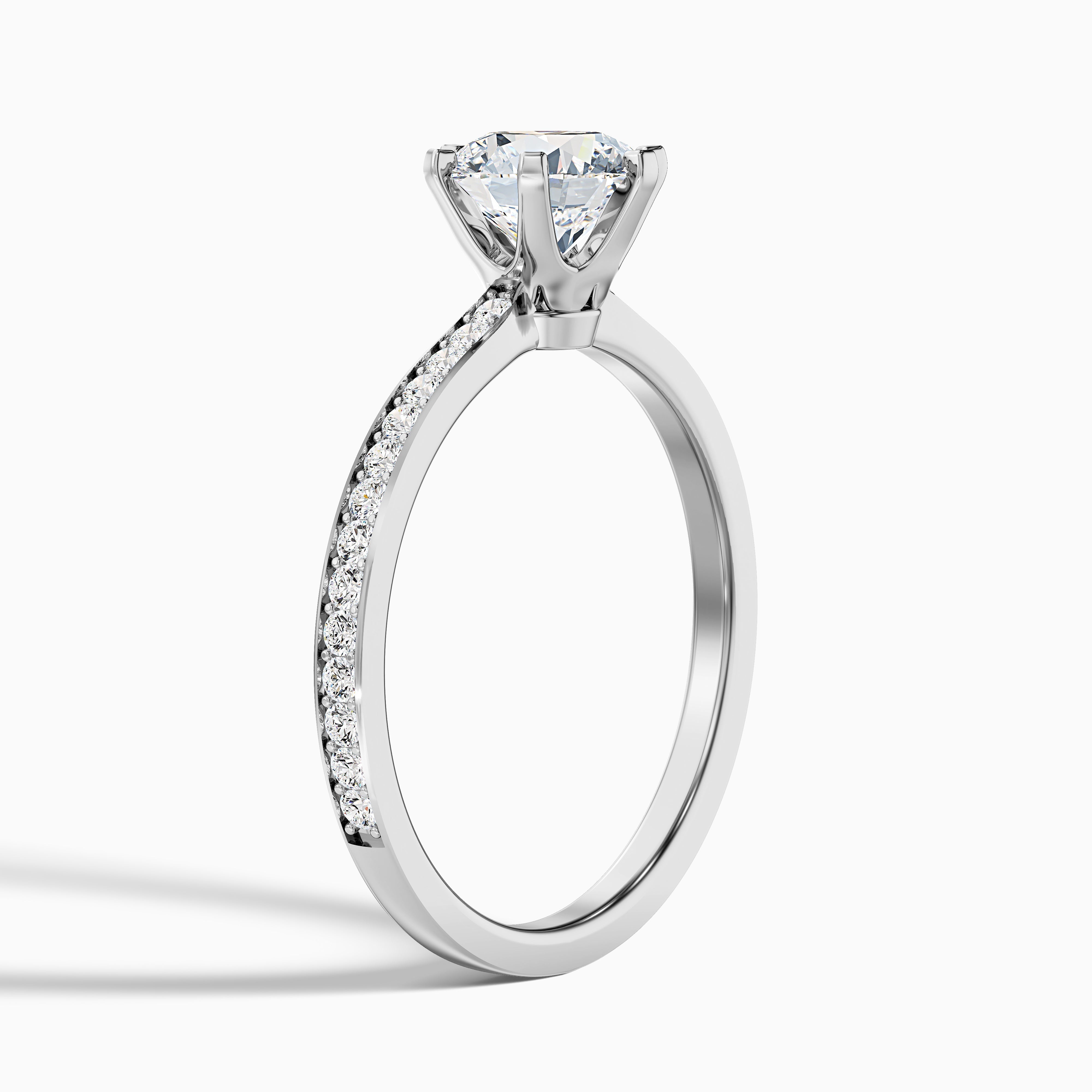 Eden 3 Carat Round Side Stone Pave Moissanite Engagement Ring in Platinum