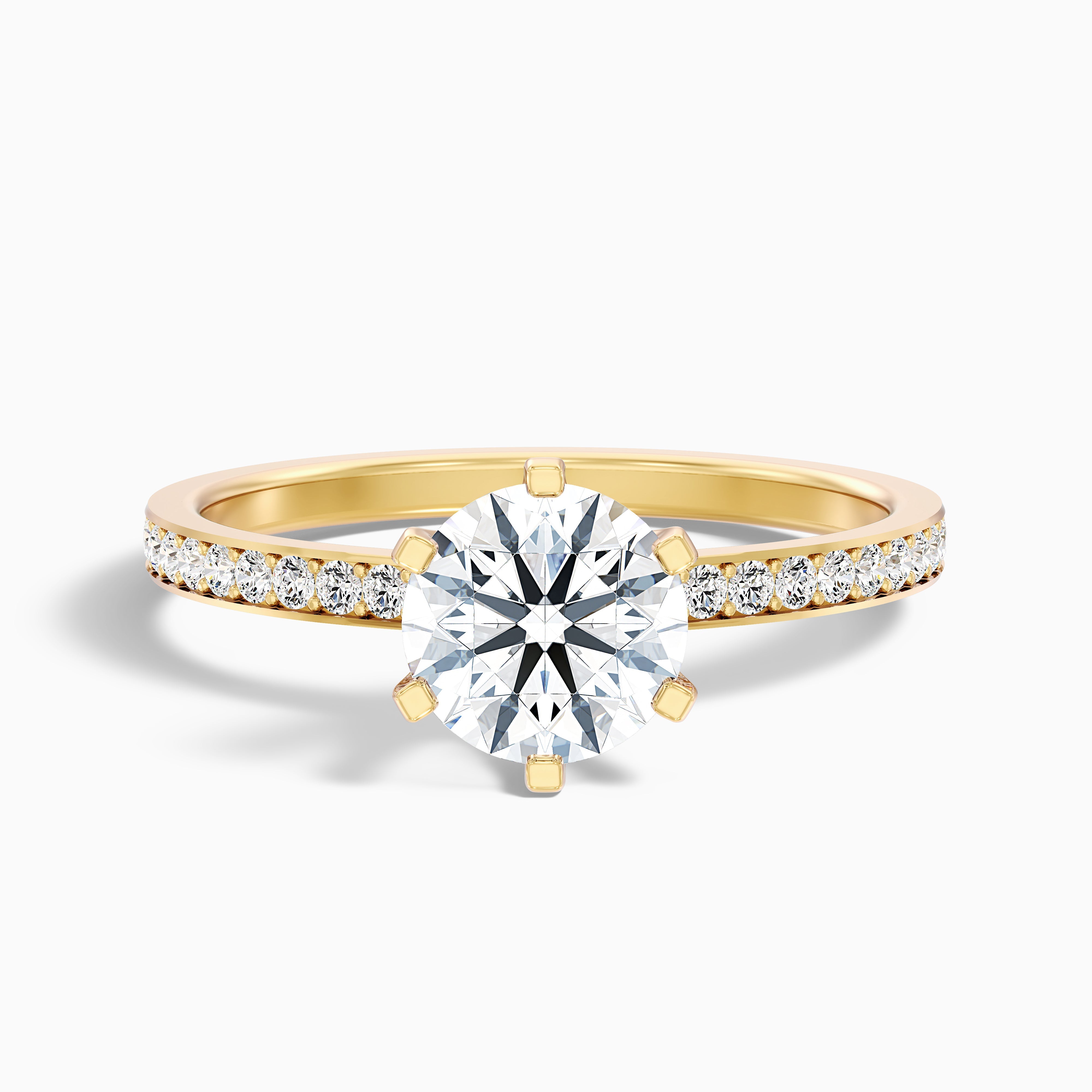 Eden 5 Carat Round Side Stone Pave Moissanite Engagement Ring in 14k Yellow Gold