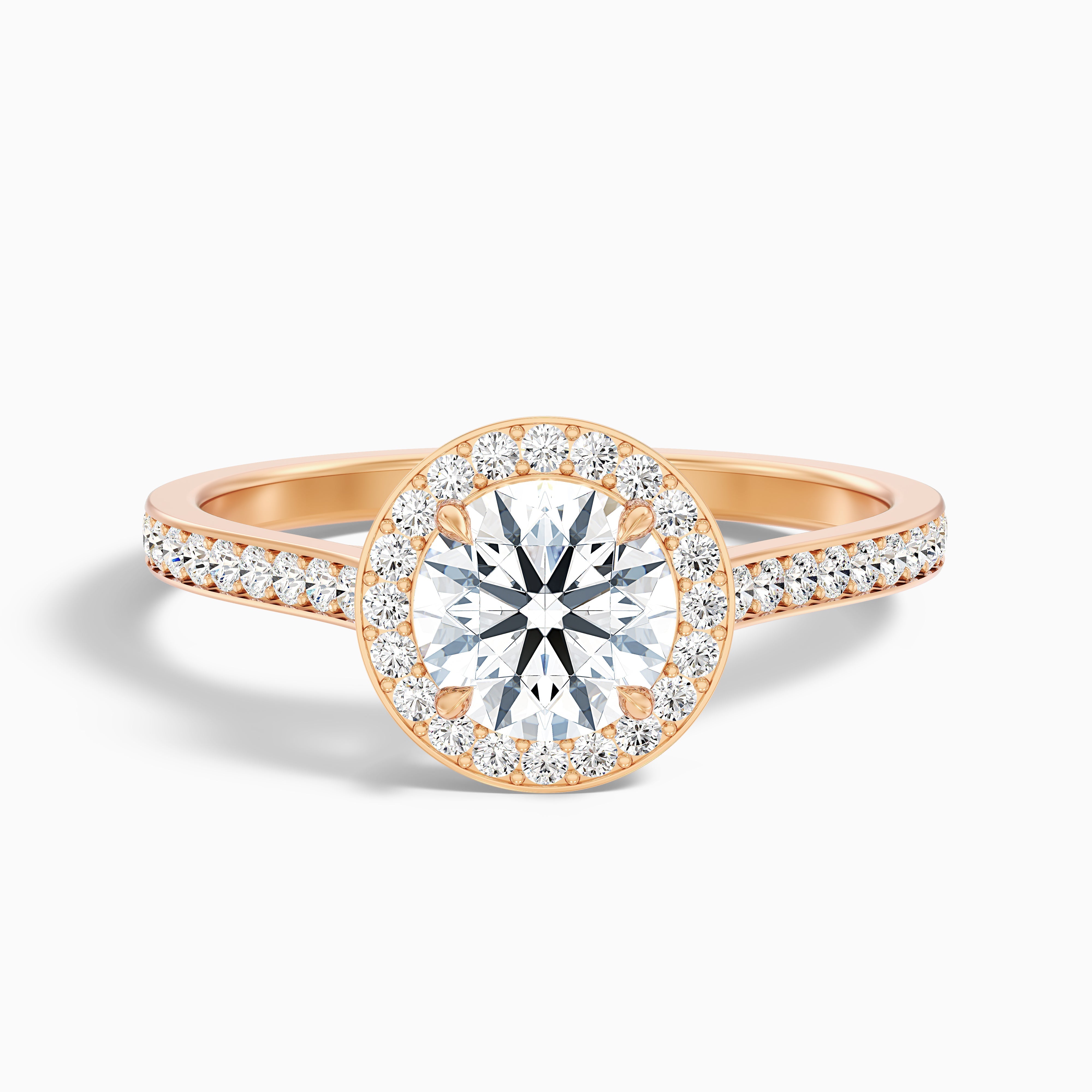Jessy 5 Carat Round Halo Pave Moissanite Engagement Ring in 14k Rose Gold