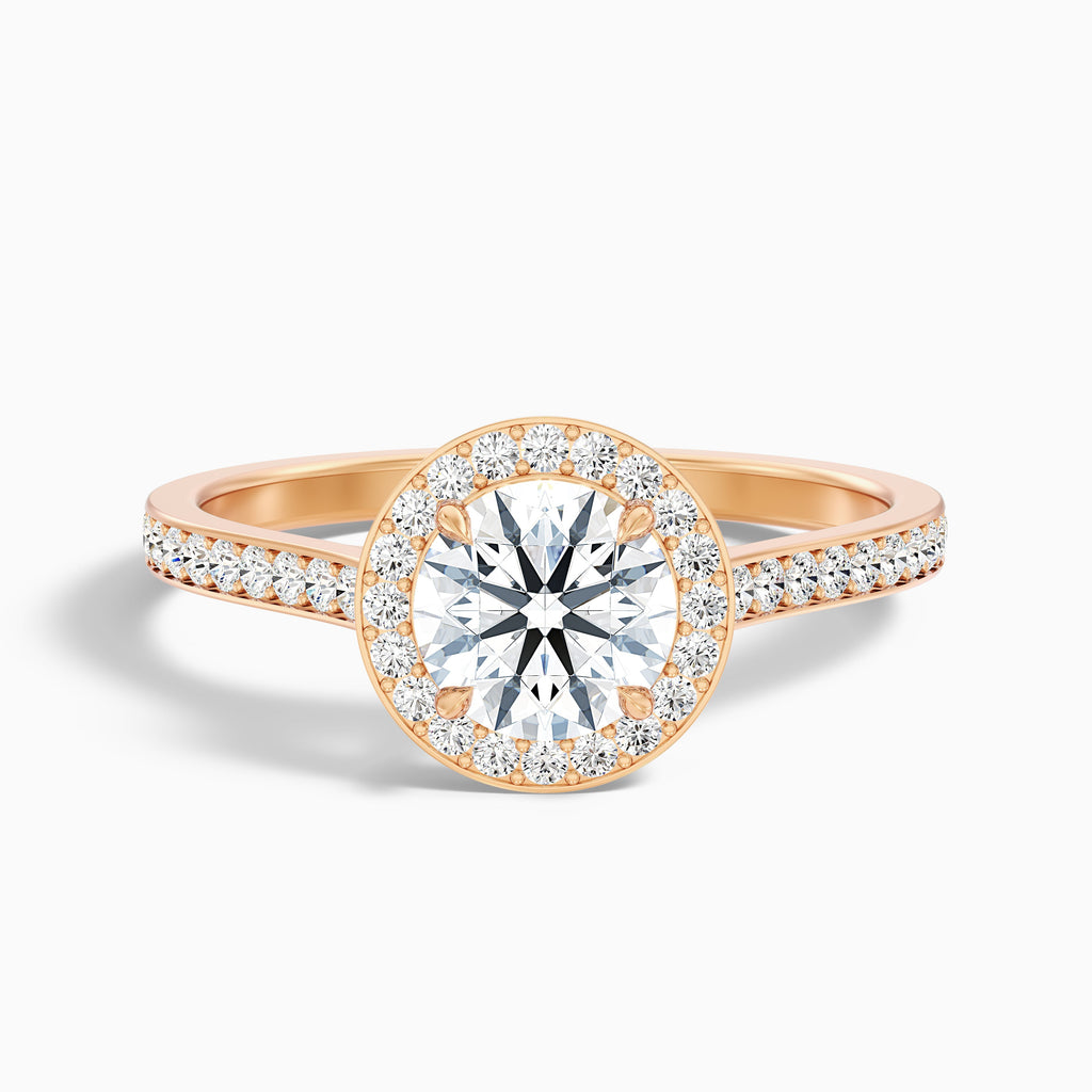 Jessy 4 Carat Round Halo Pave Moissanite Engagement Ring in 10k Rose Gold