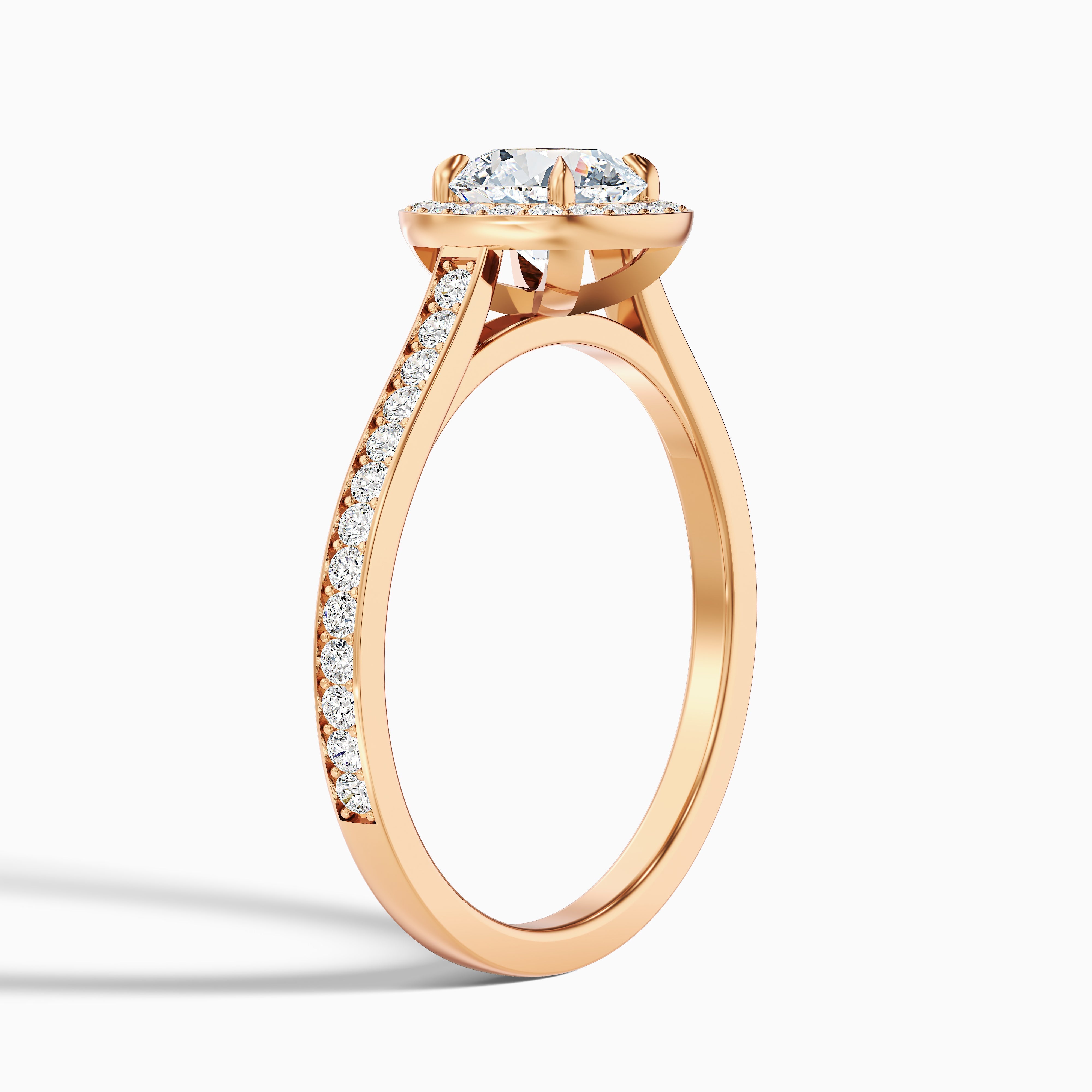 Jessy 4.5 Carat Round Halo Pave Moissanite Engagement Ring in 18k Rose Gold
