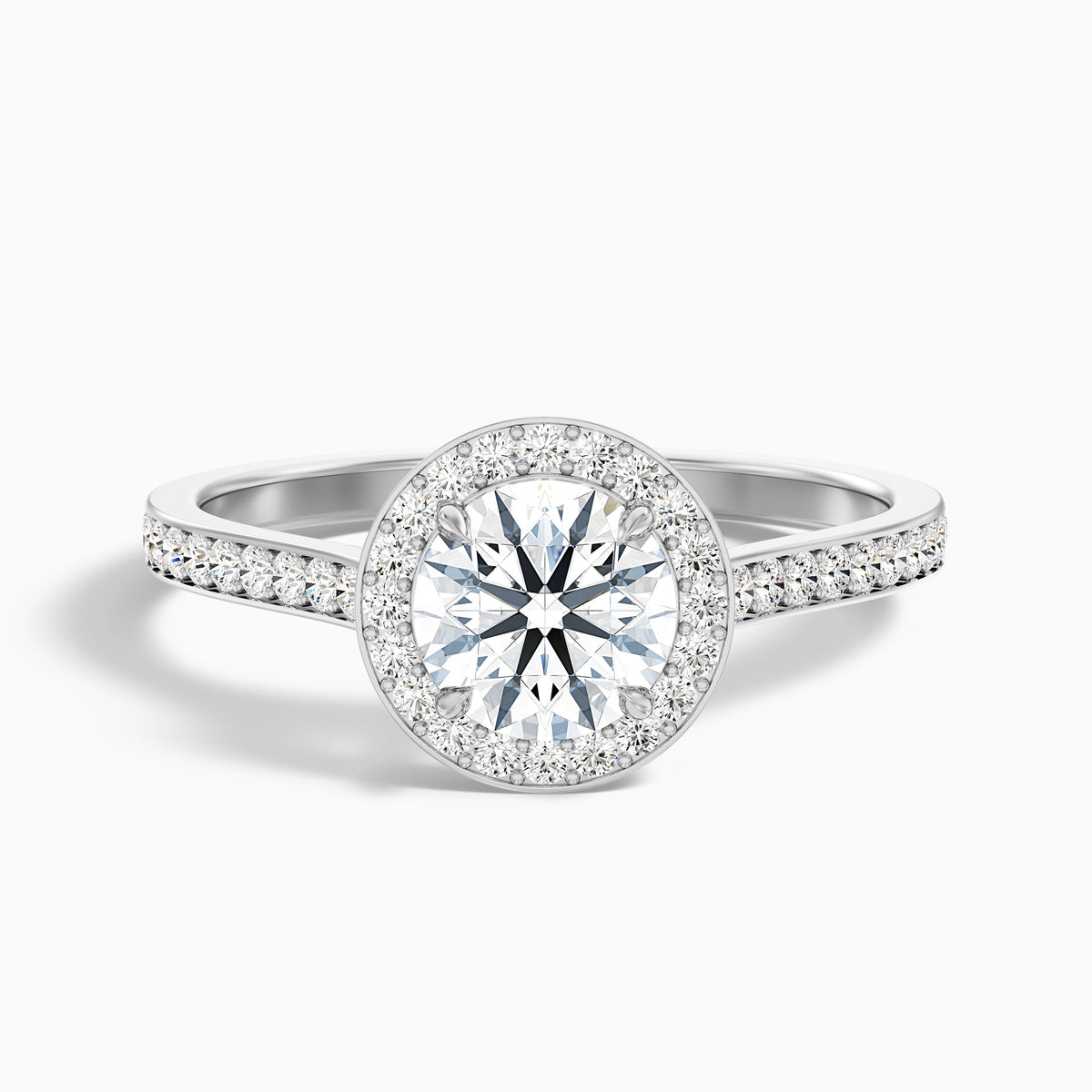 Jessy 1 Carat Round Halo Pave Moissanite Engagement Ring in 18k Yellow Gold