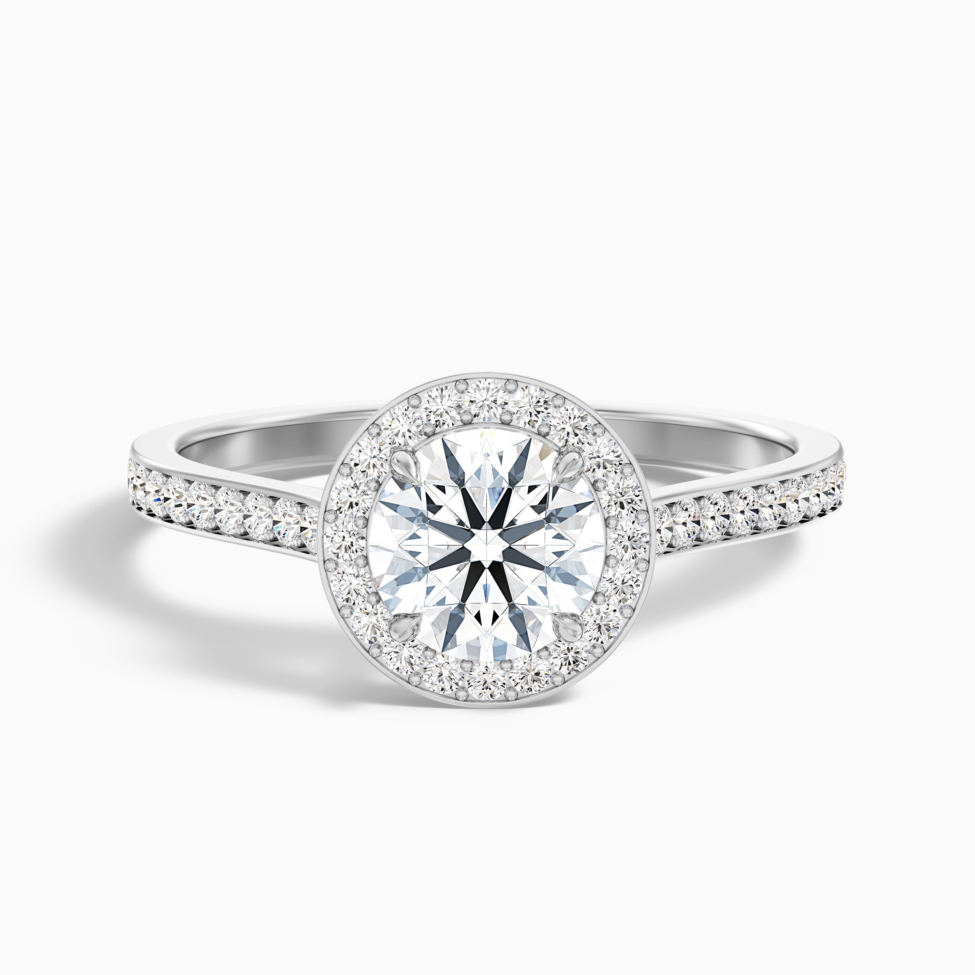 Jessy 5 Carat Round Halo Pave Moissanite Engagement Ring in 14k White Gold